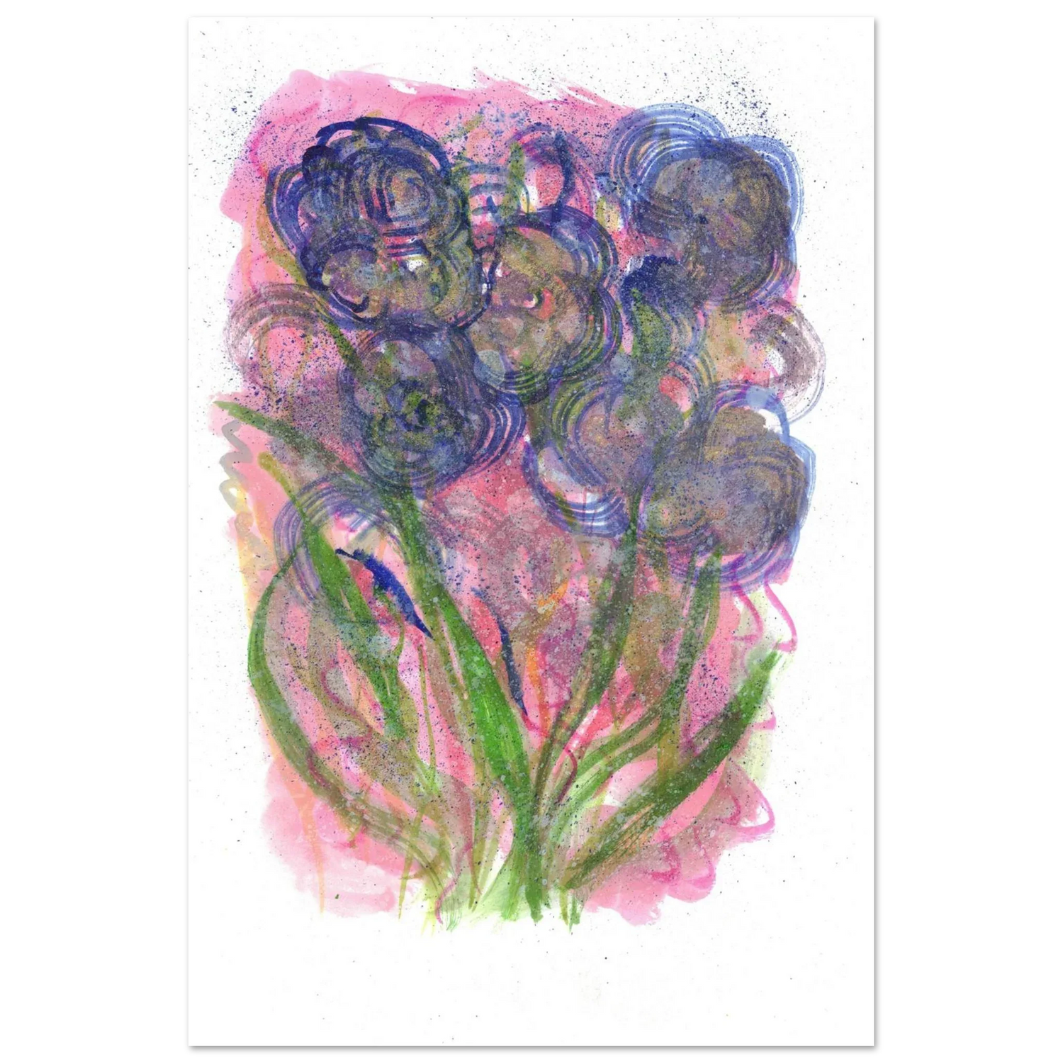 Abstract Floral Watercolor Poster: Radiant Blooms in Purple, Pink & Gold - Premium Matte Paper Art Print - Laure Leprince - Artiste Peintre