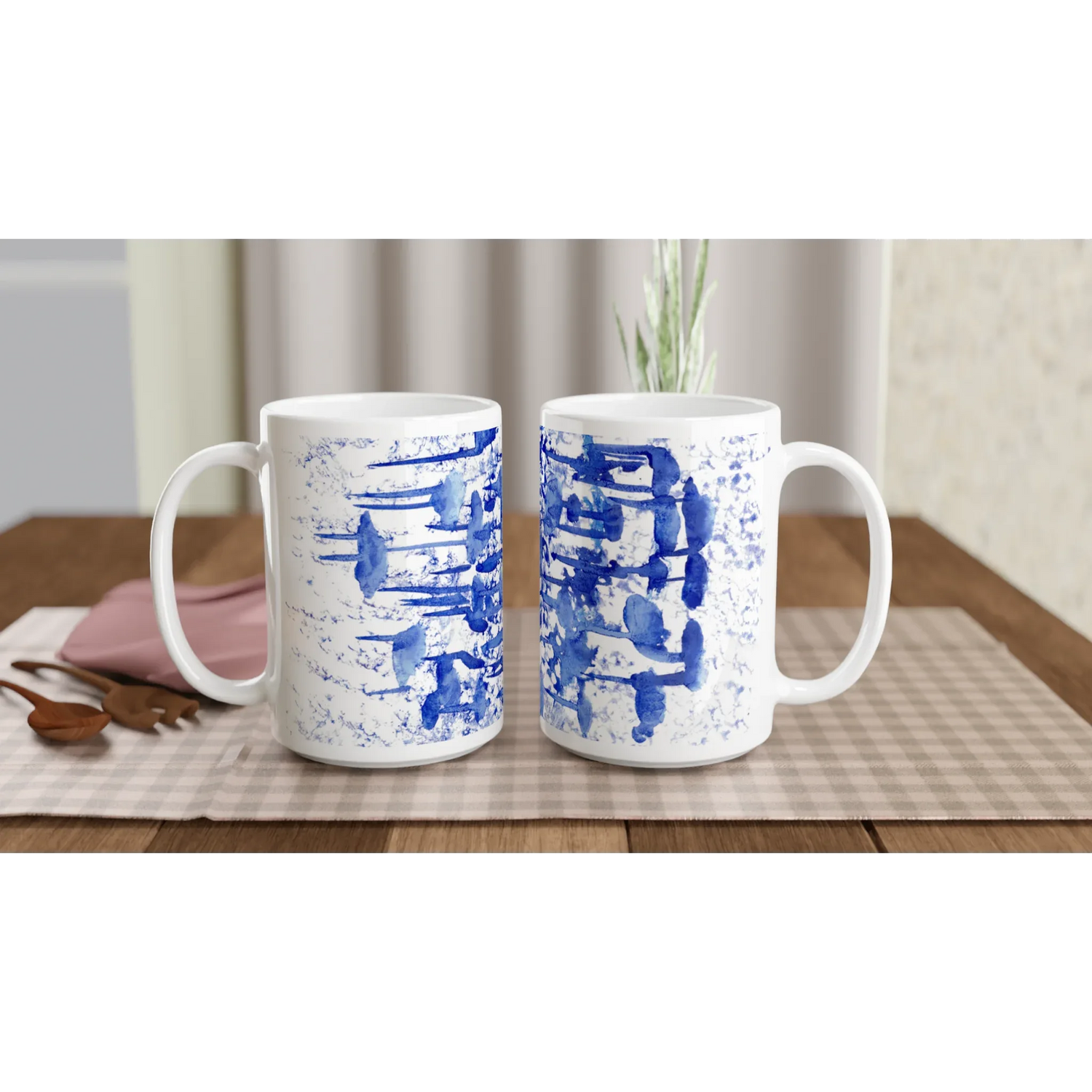 Mug en céramique blanche 44 cl Forêt Indigo – Grand format, design et qualité durable - Laure Leprince - Artiste Peintre