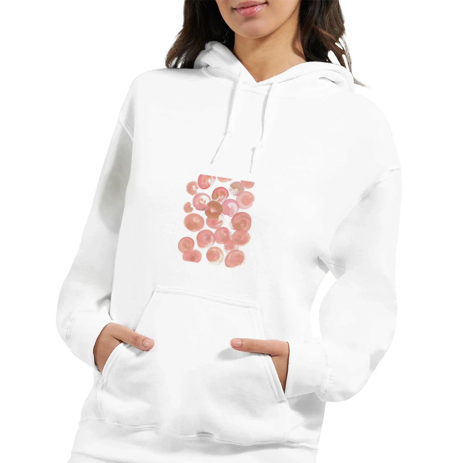 Sweat à capuche unisexe artistique Rosée Pétale| Gildan® 18500 White - Laure Leprince - Artiste Peintre