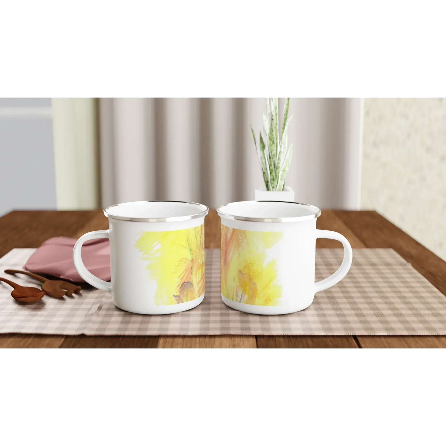 Mug en émail blanc 35 cl Sun Whisper – Léger, vintage et résistant - Laure Leprince - Artiste Peintre