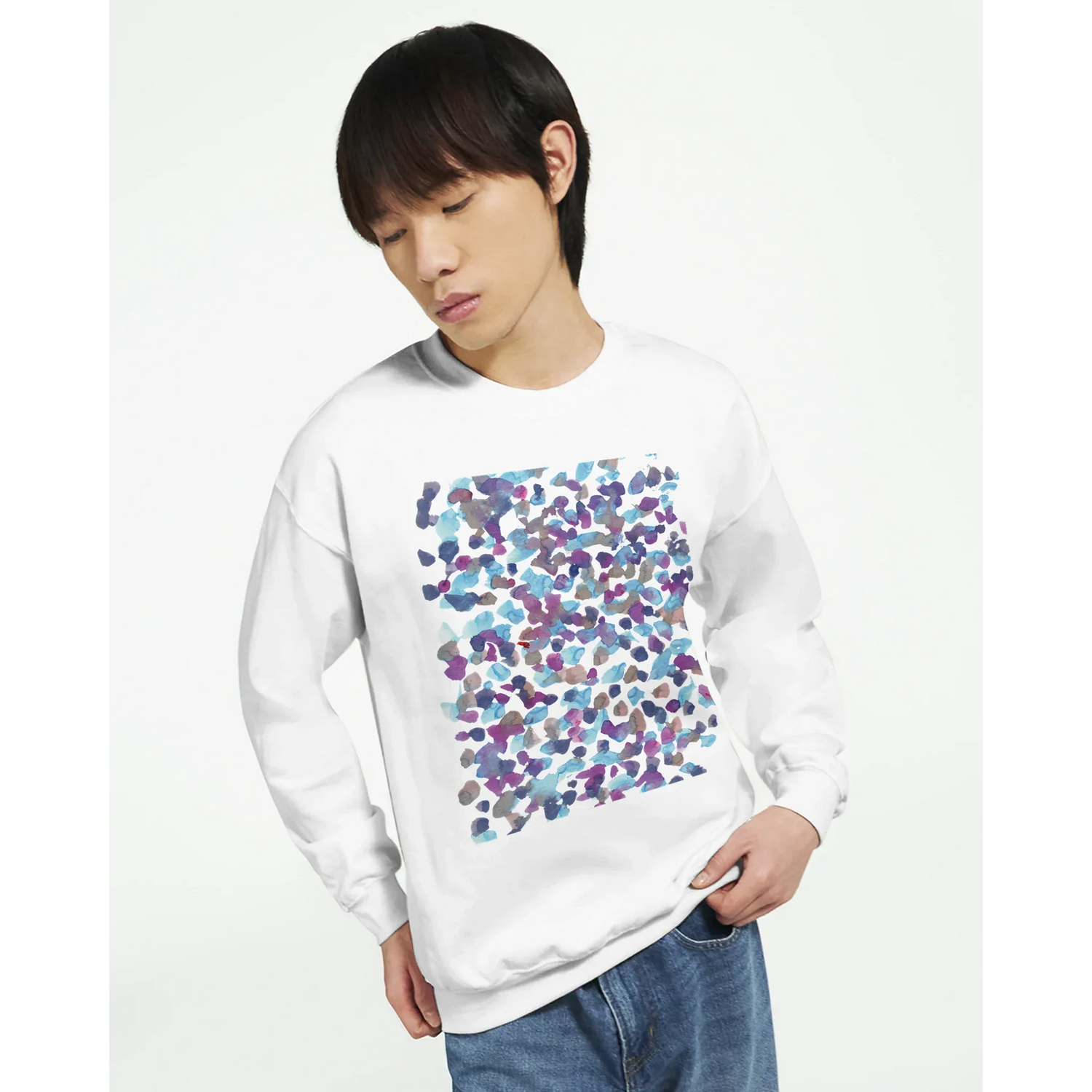 Sweatshirt Unisexe Classique Fragments Indigo – Impression Artistique Multicolore | Premium Cotton Blend - Laure Leprince - Artiste Peintre