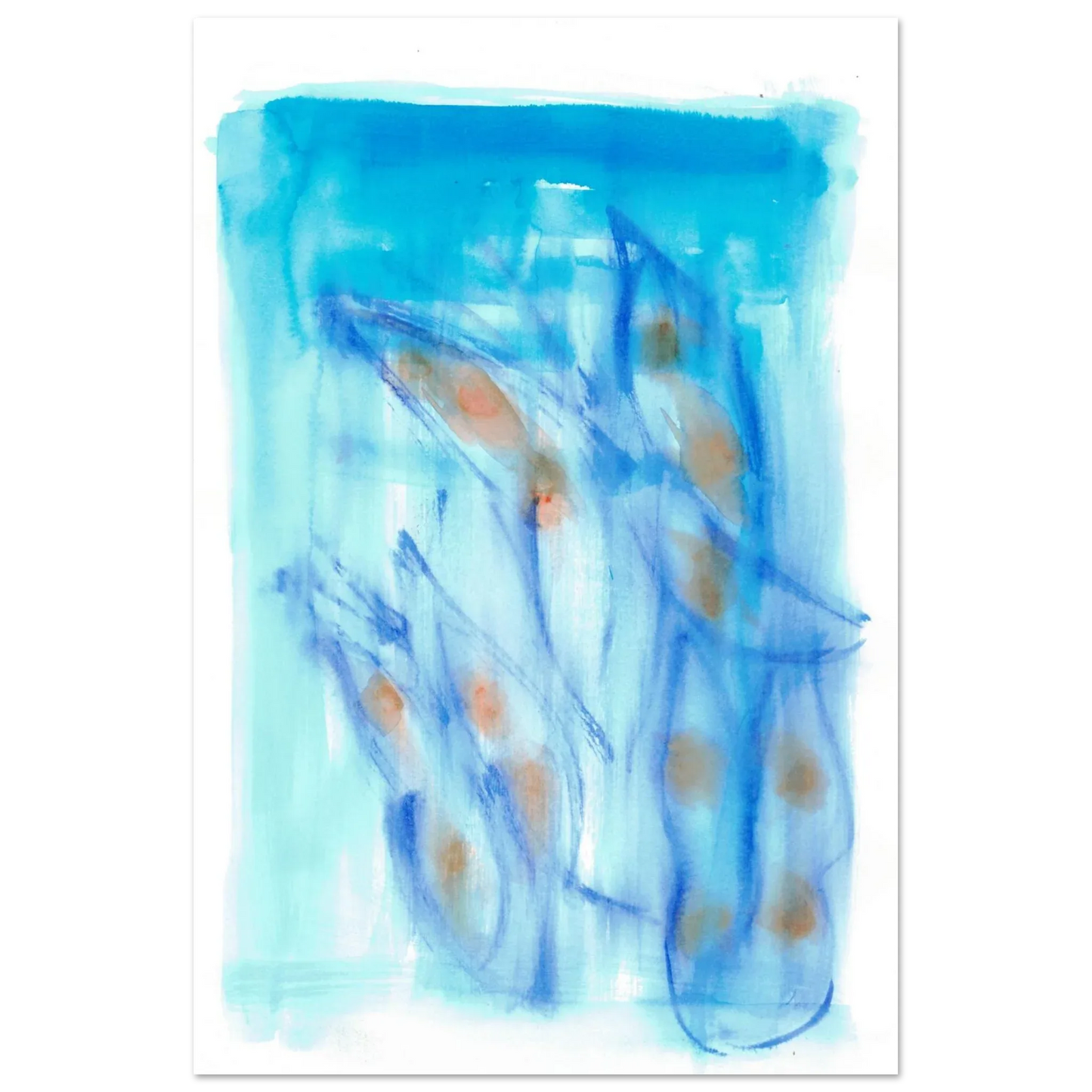 Abstract Aqua Flow Poster Premium Matte Paper Poster - Serene Watercolor Art for Your Home - Laure Leprince - Artiste Peintre