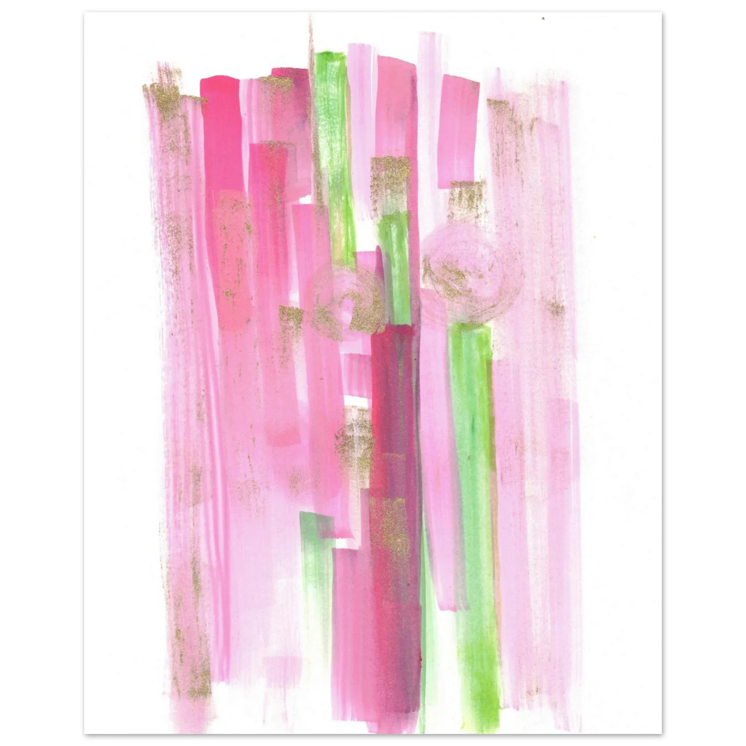 Abstract Pink & Green Watercolor Poster with Gold Flecks – Premium Matte Paper Print - Laure Leprince - Artiste Peintre