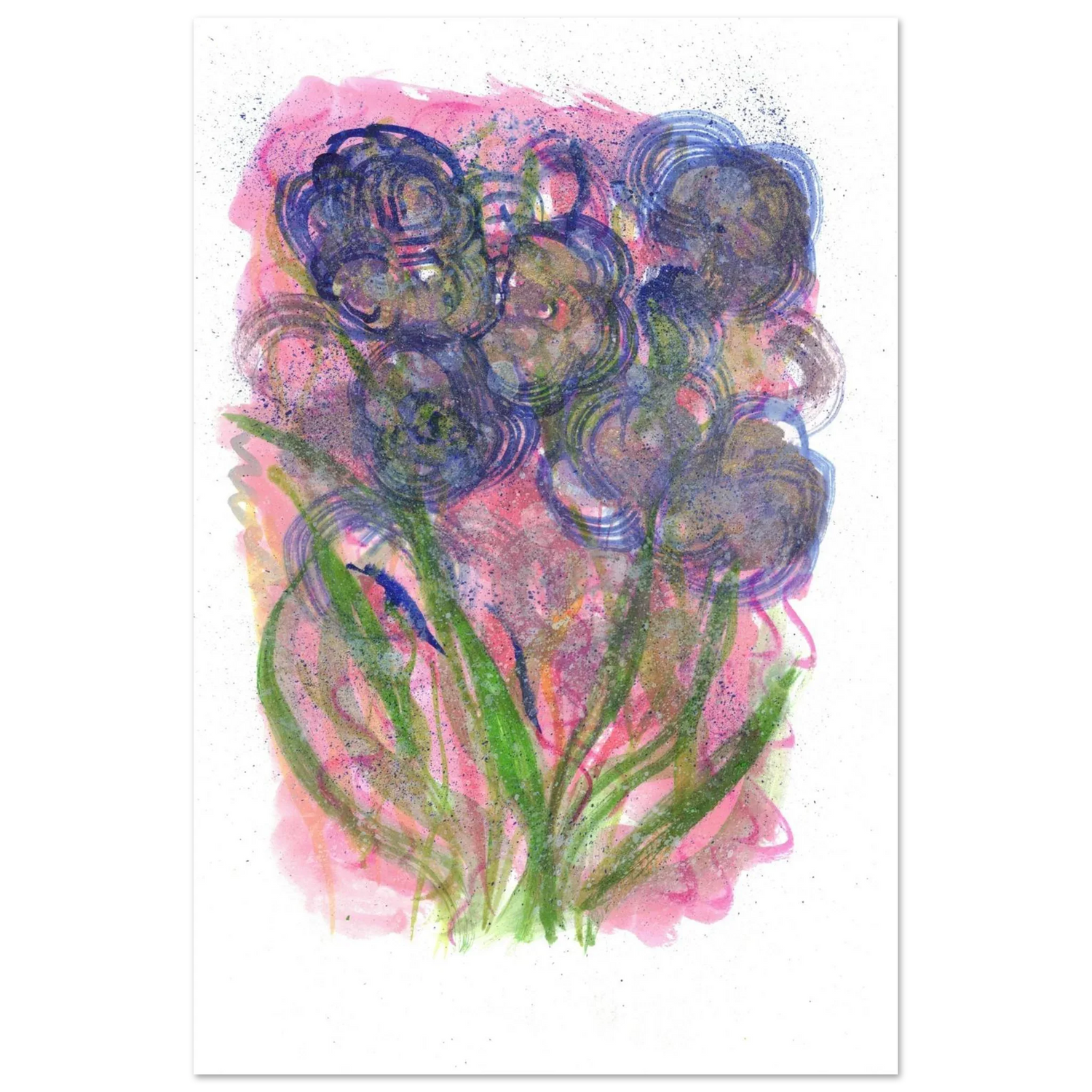 Abstract Floral Watercolor Poster: Radiant Blooms in Purple, Pink & Gold - Premium Matte Paper Art Print - Laure Leprince - Artiste Peintre
