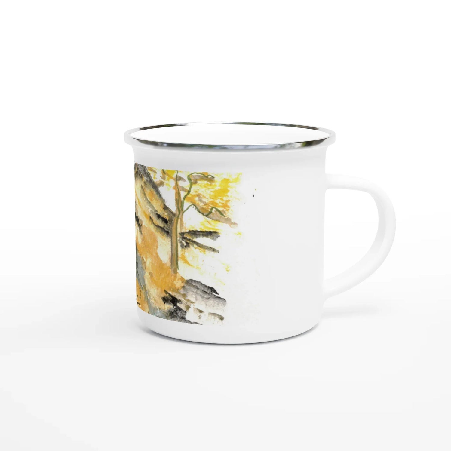 Mug en émail blanc 35 cl Colline d'or– Léger, vintage et résistant - Laure Leprince - Artiste Peintre
