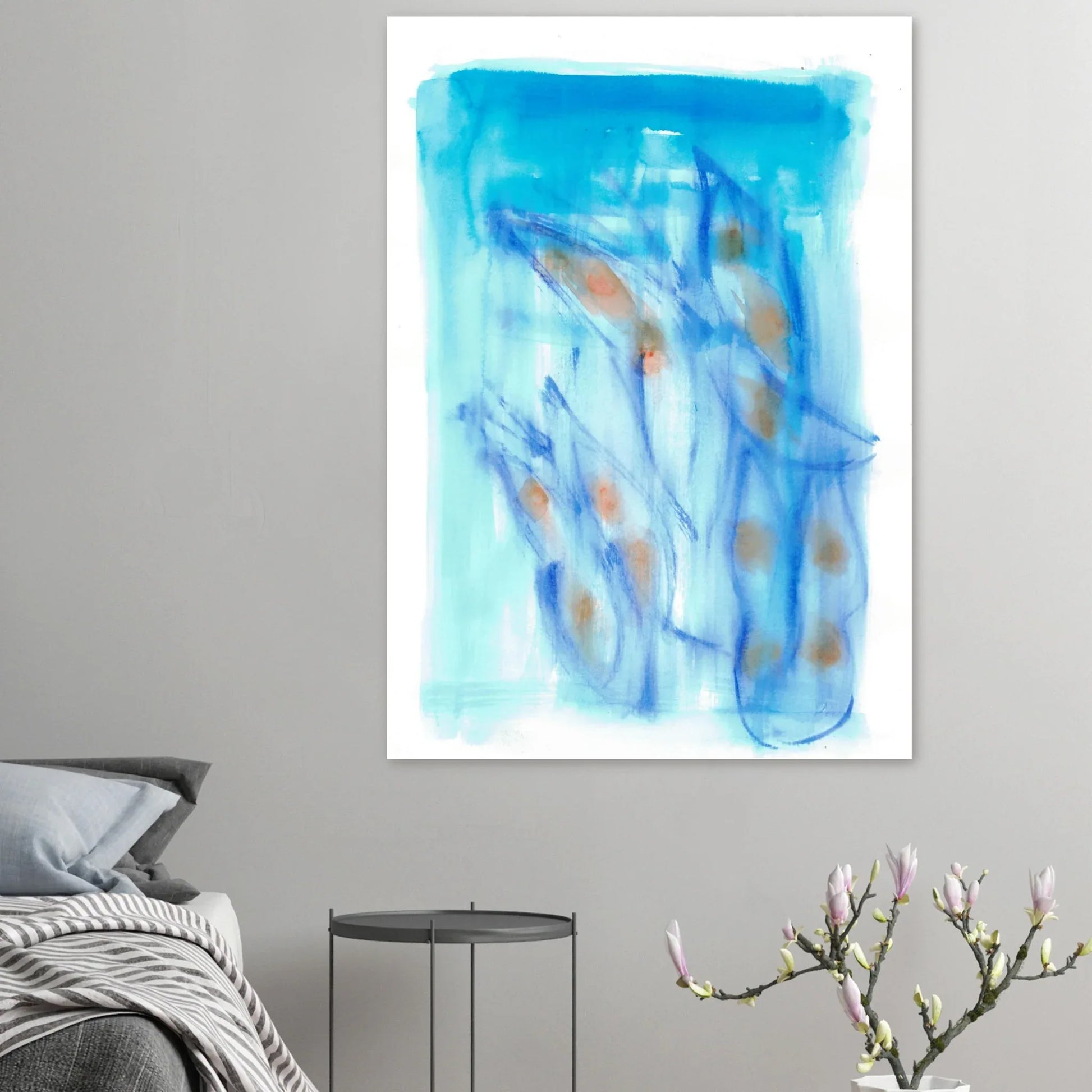 Abstract Aqua Flow Poster Premium Matte Paper Poster - Serene Watercolor Art for Your Home - Laure Leprince - Artiste Peintre