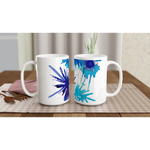 Mug en céramique blanche 44 cl bleuets – Grand format, design et qualité durable - Laure Leprince - Artiste Peintre
