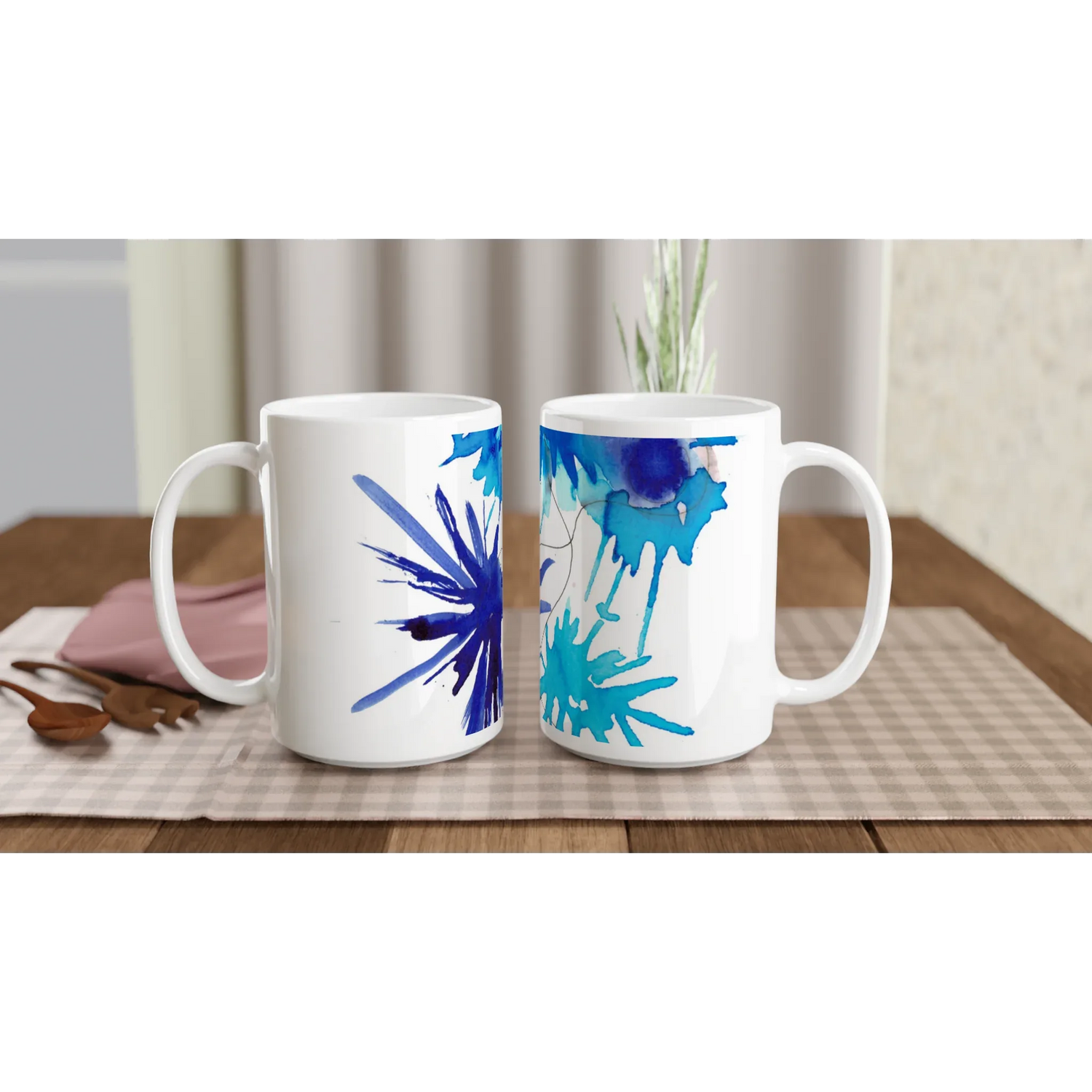 Mug en céramique blanche 44 cl bleuets – Grand format, design et qualité durable - Laure Leprince - Artiste Peintre