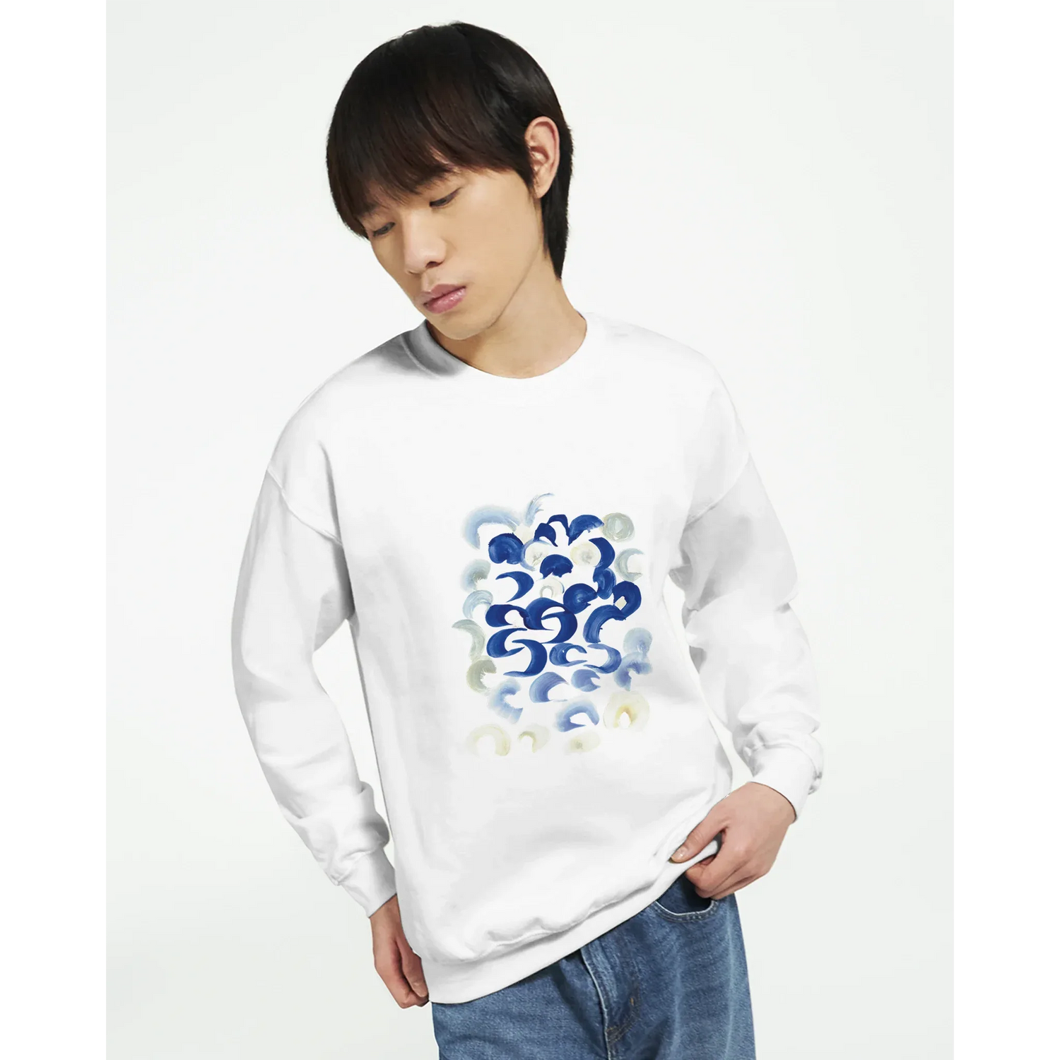 Sweatshirt Unisexe Classique Blue Swirls – Impression Artistique Multicolore - Laure Leprince - Artiste Peintre