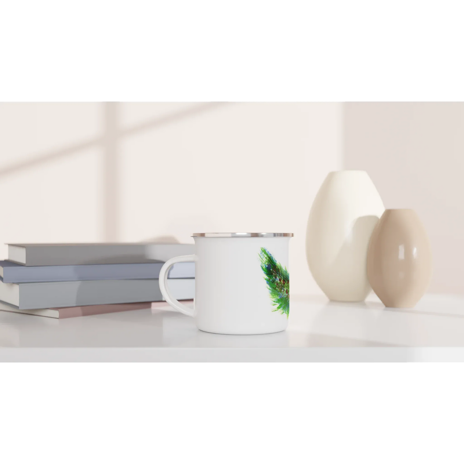 Mug en émail blanc 35 cl Guilrande verte – Léger, vintage et résistant - Laure Leprince - Artiste Peintre