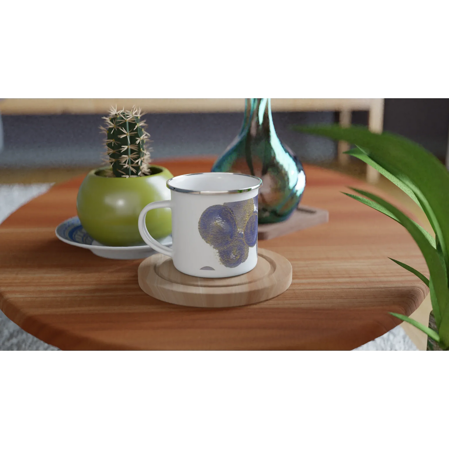 Mug en émail blanc 35 cl Sphères – Léger, vintage et résistant - Laure Leprince - Artiste Peintre