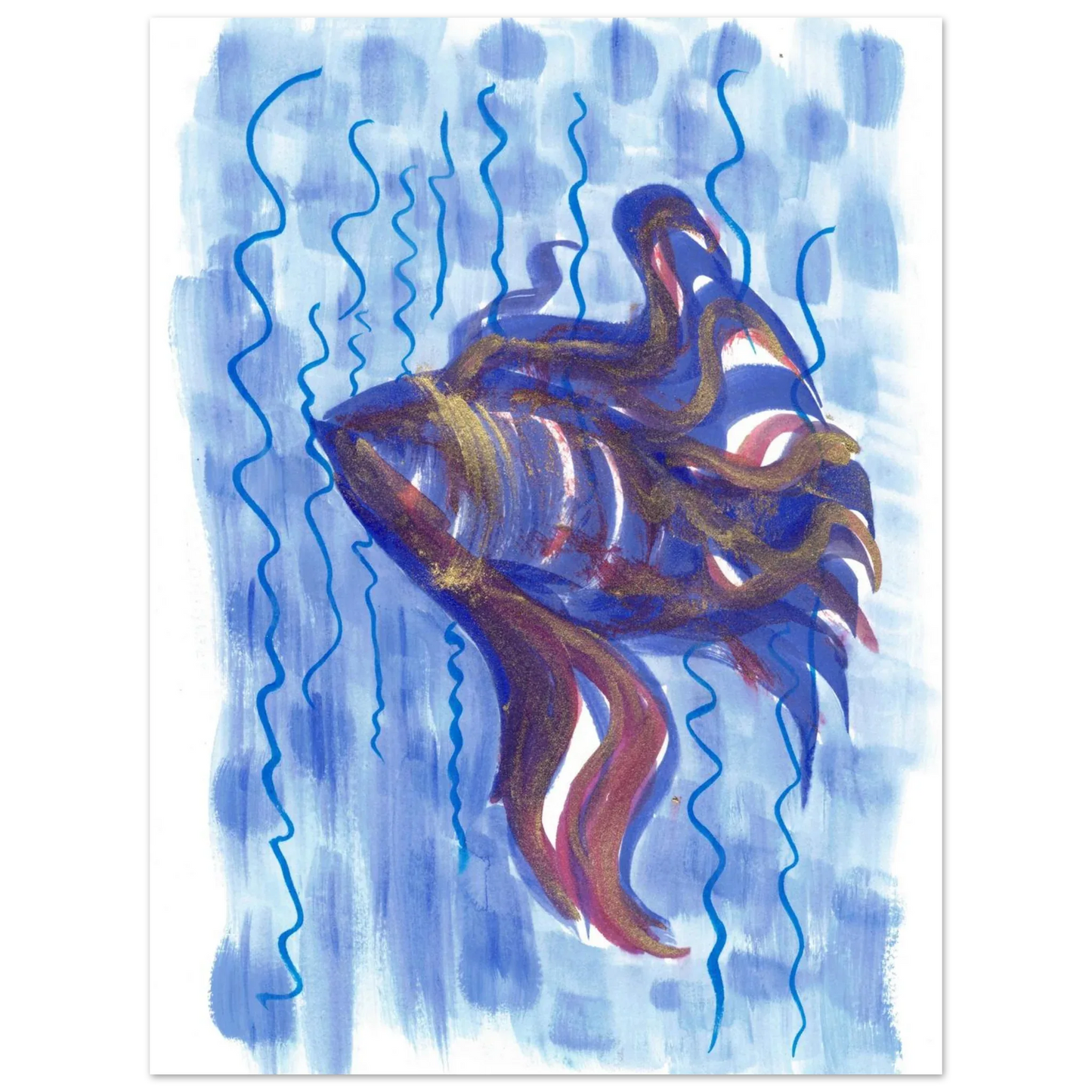 Affiche Abstract Ocean Depths Bleu Or - Poster Art Mural Premium Laure Leprince - Laure Leprince - Artiste Peintre