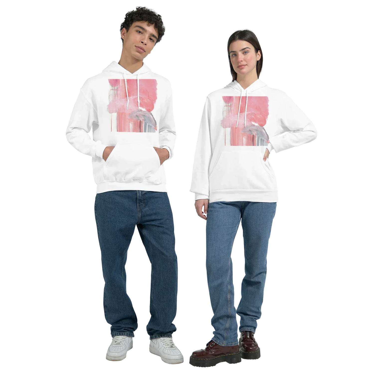 Sweat à capuche unisexe artistique Blush Cascade| Gildan® 18500 White - Laure Leprince - Artiste Peintre