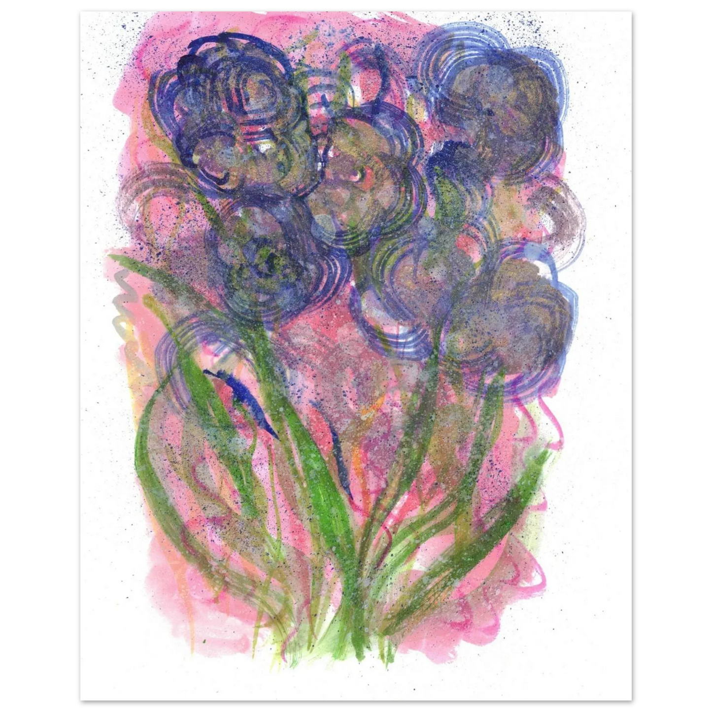 Abstract Floral Watercolor Poster: Radiant Blooms in Purple, Pink & Gold - Premium Matte Paper Art Print - Laure Leprince - Artiste Peintre