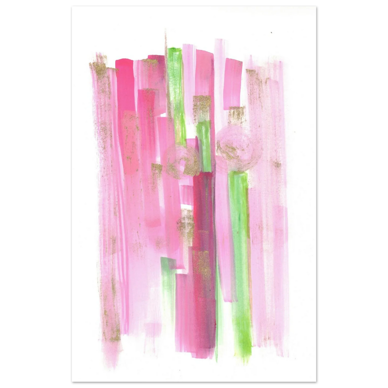 Abstract Pink & Green Watercolor Poster with Gold Flecks – Premium Matte Paper Print - Laure Leprince - Artiste Peintre