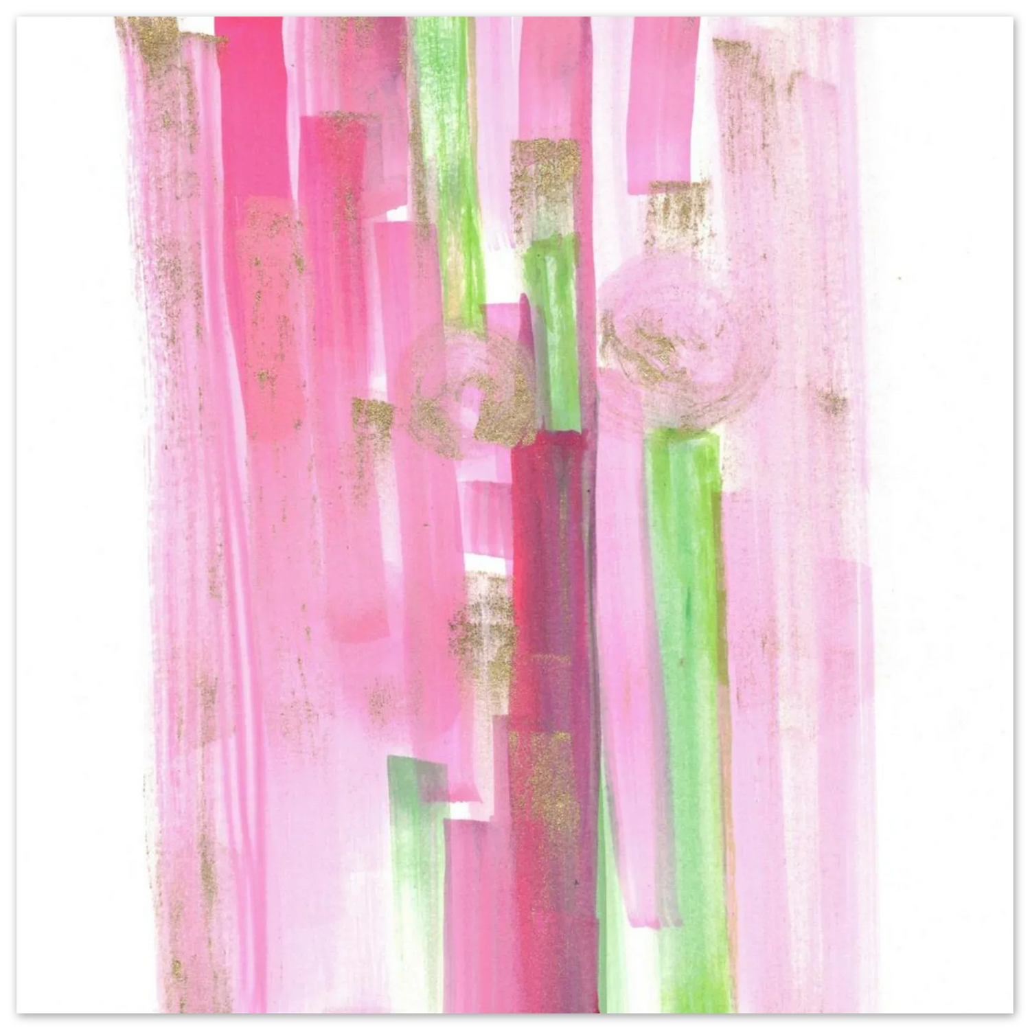Abstract Pink & Green Watercolor Poster with Gold Flecks – Premium Matte Paper Print - Laure Leprince - Artiste Peintre