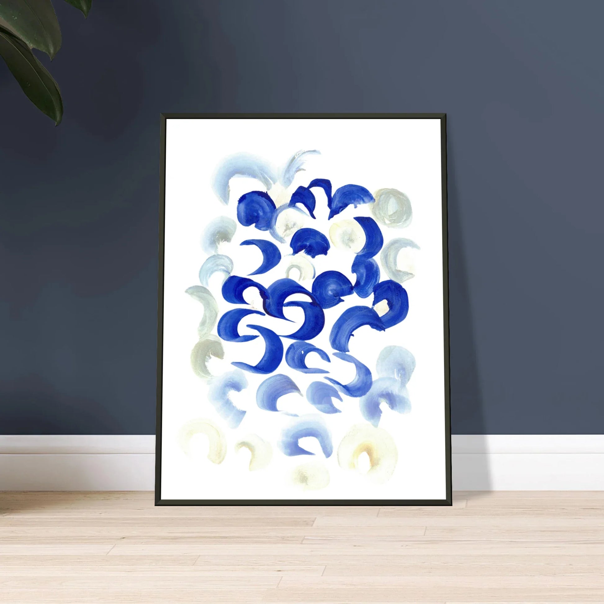 Classic Semi-Glossy Paper Metal Framed Poster Blue Swirls - Laure Leprince - Artiste Peintre
