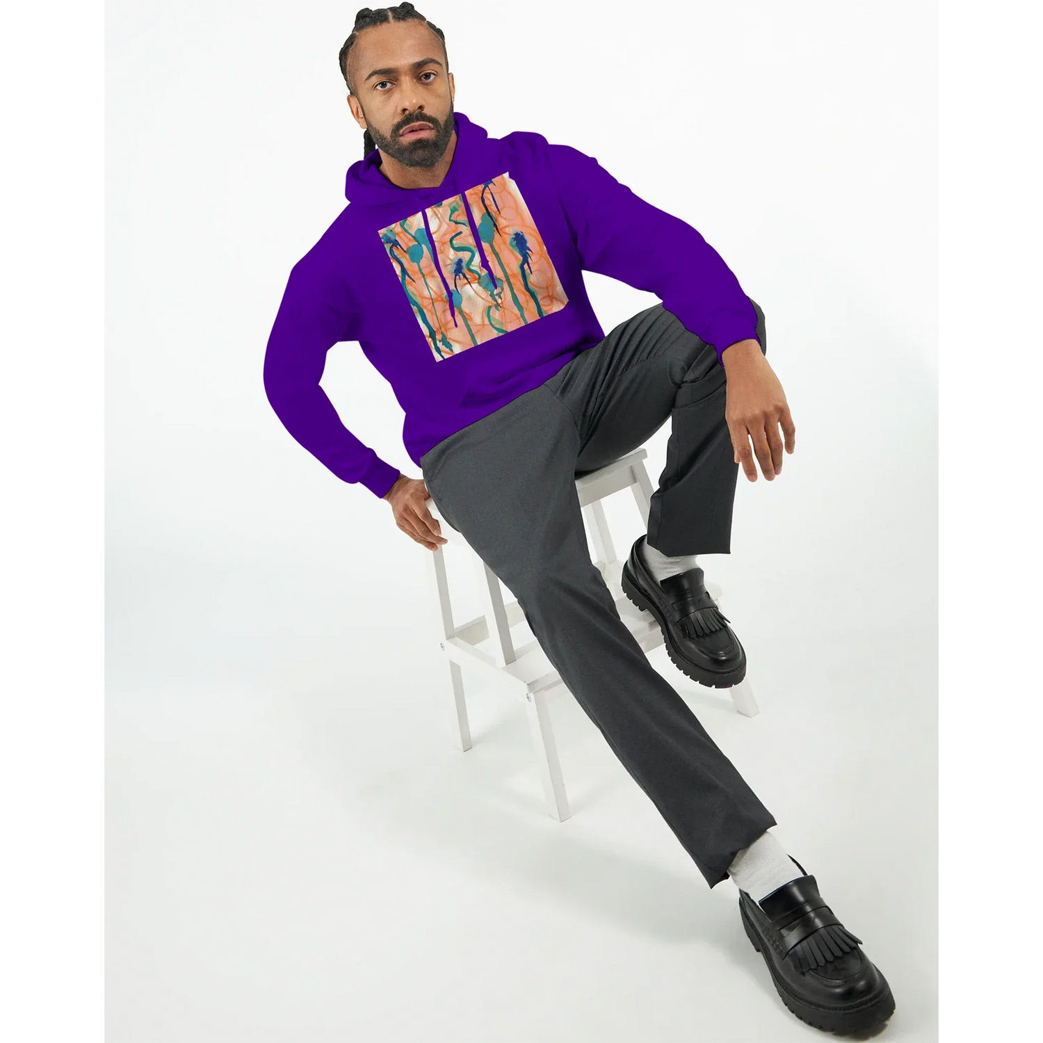 Sweat à capuche unisexe artistique Saphir Ambre| Gildan® 18500 White - Laure Leprince - Artiste Peintre