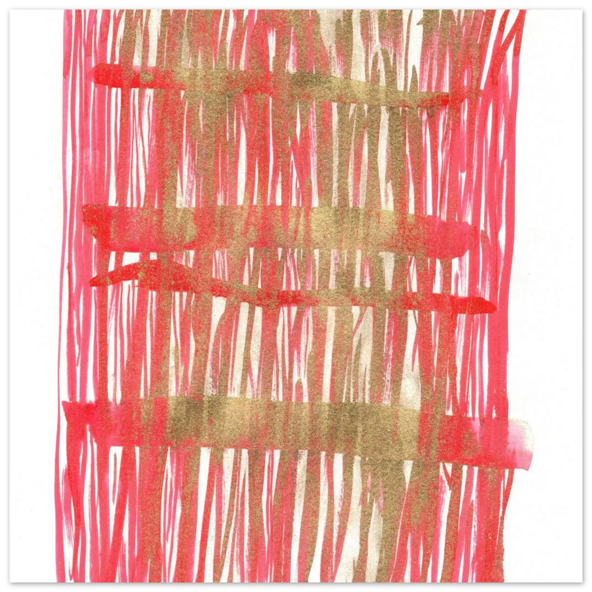 Abstract Gold & Red Stripe Art Print - Premium Matte Paper Poster - Laure Leprince - Artiste Peintre