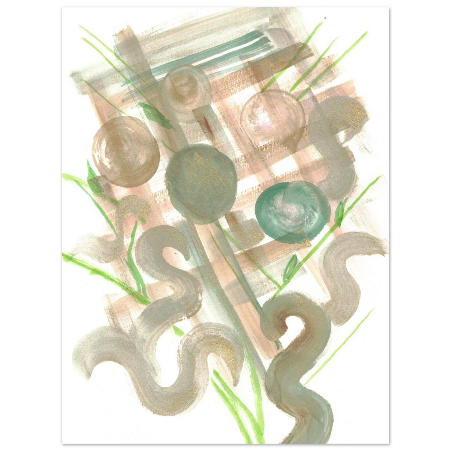 Abstract Earth Tones & Green Strokes Art Print – Premium Matte Paper Poster RDJ3-1 - Laure Leprince - Artiste Peintre