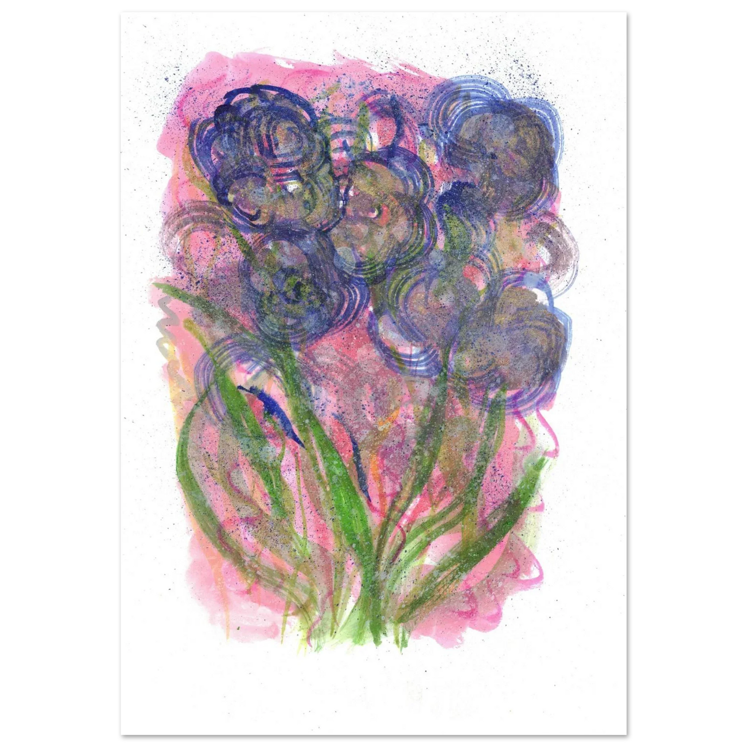 Abstract Floral Watercolor Poster: Radiant Blooms in Purple, Pink & Gold - Premium Matte Paper Art Print - Laure Leprince - Artiste Peintre