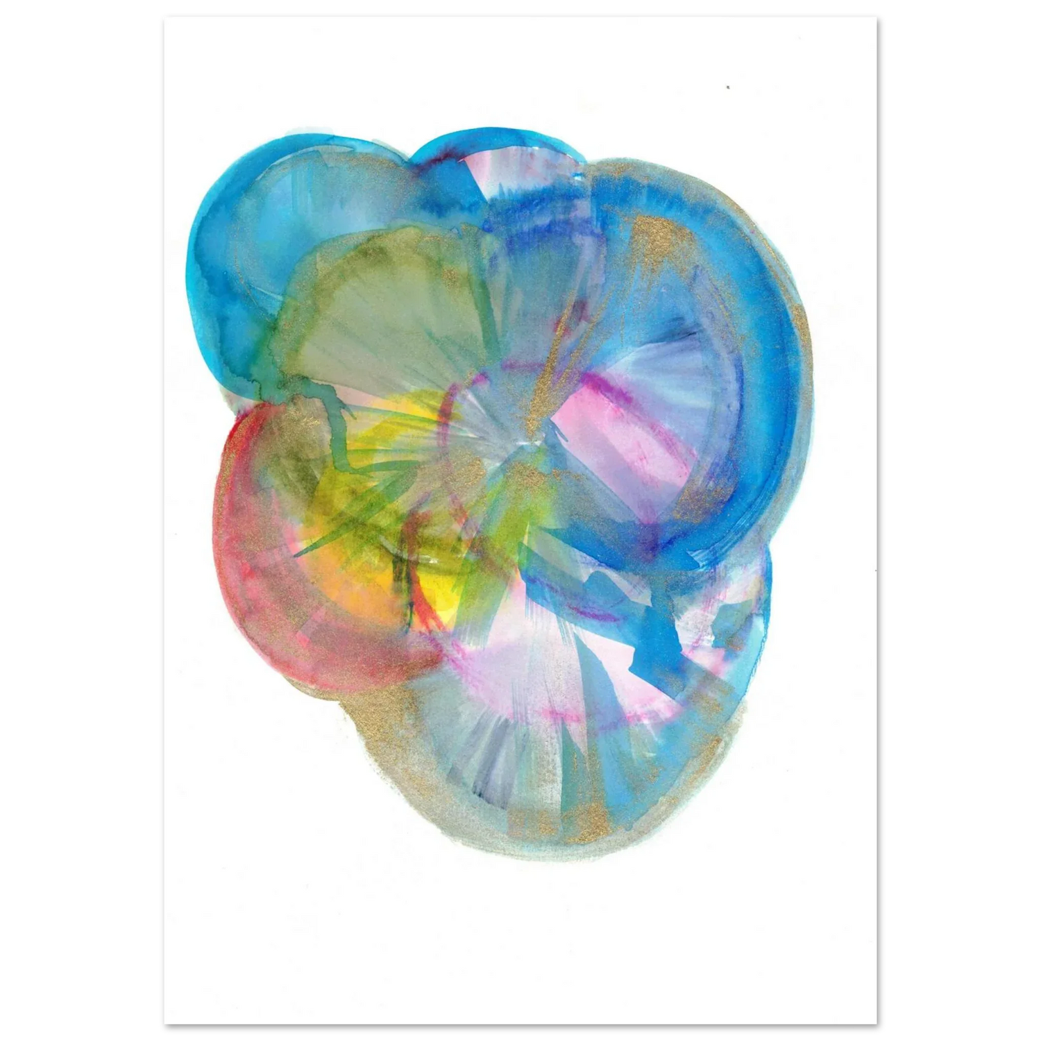 Abstract Gold & Teal Watercolor Burst Matte Paper Poster RDJ3-1: Vibrant Art for Your Space - Laure Leprince - Artiste Peintre