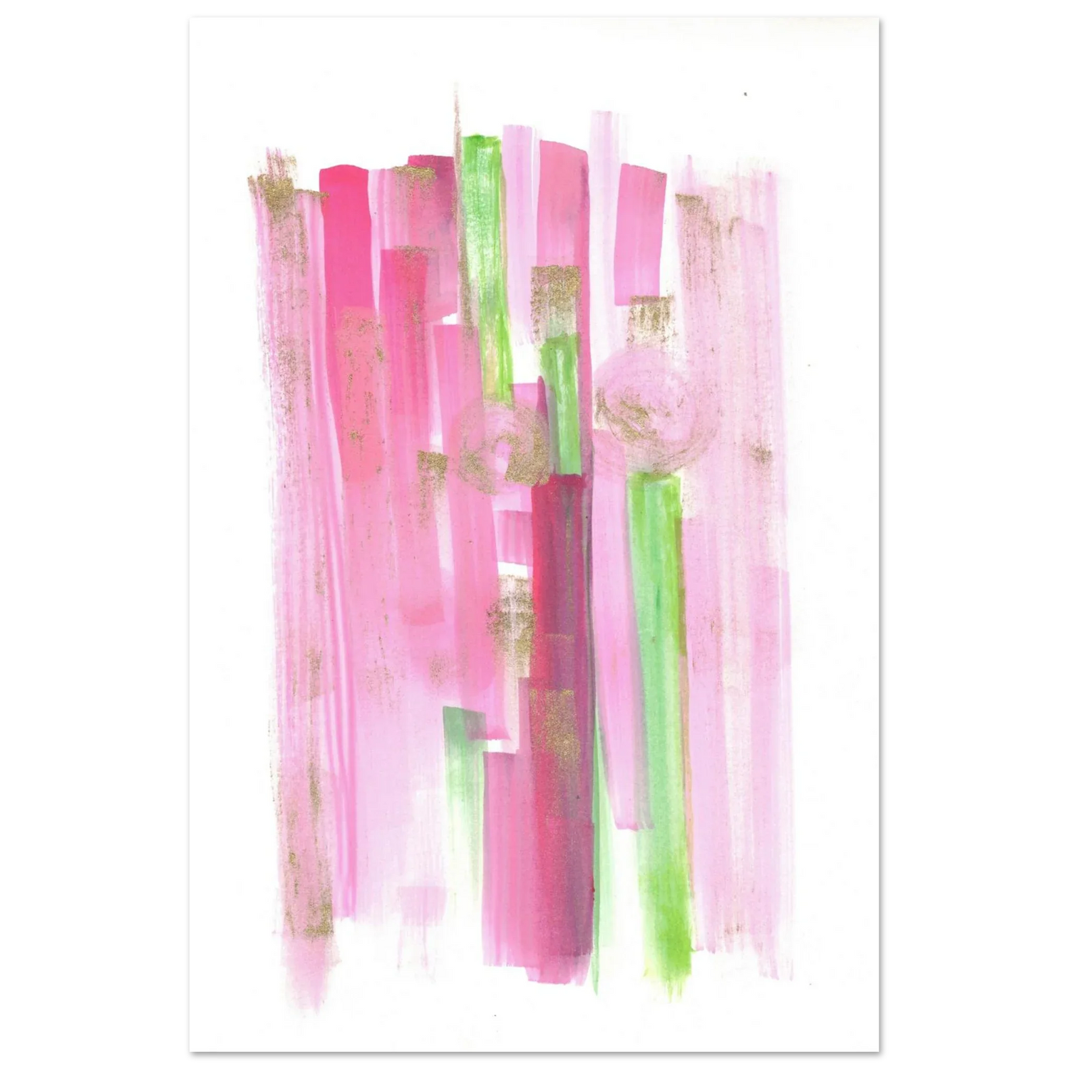 Abstract Pink & Green Watercolor Poster with Gold Flecks – Premium Matte Paper Print - Laure Leprince - Artiste Peintre