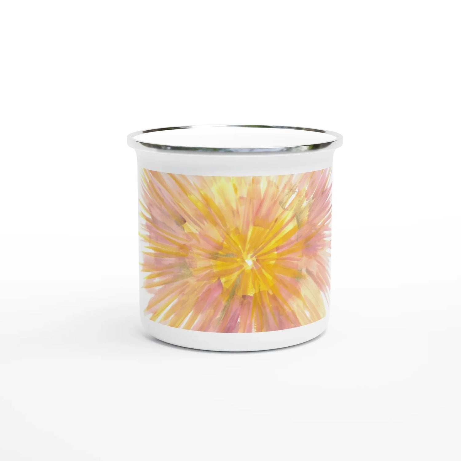 Mug en émail blanc 35 cl Solar Bloom – Léger, vintage et résistant - Laure Leprince - Artiste Peintre