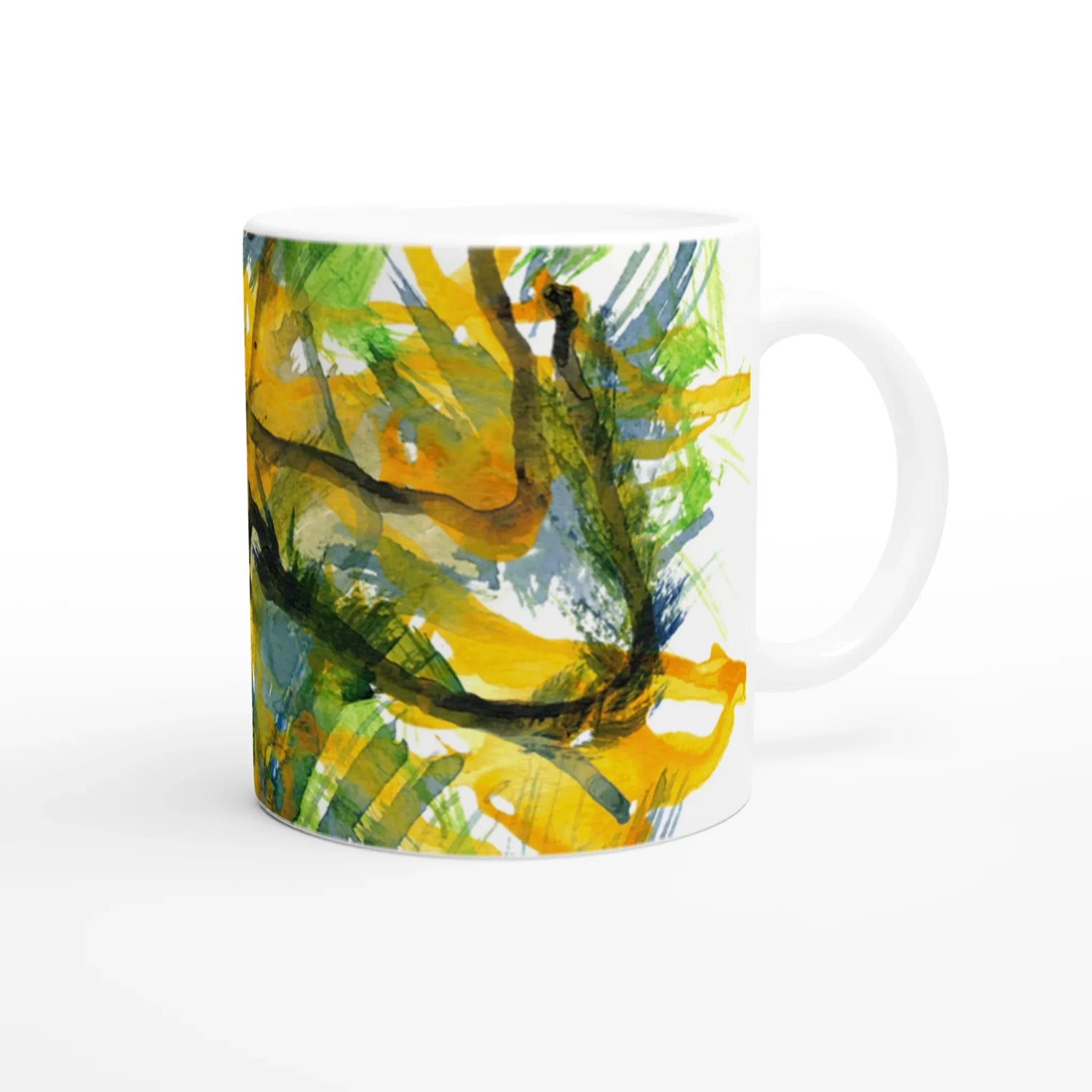 Mug en céramique blanche 325 ml Tempête Solaire – Élégance, sécurité et durabilité - Laure Leprince - Artiste Peintre