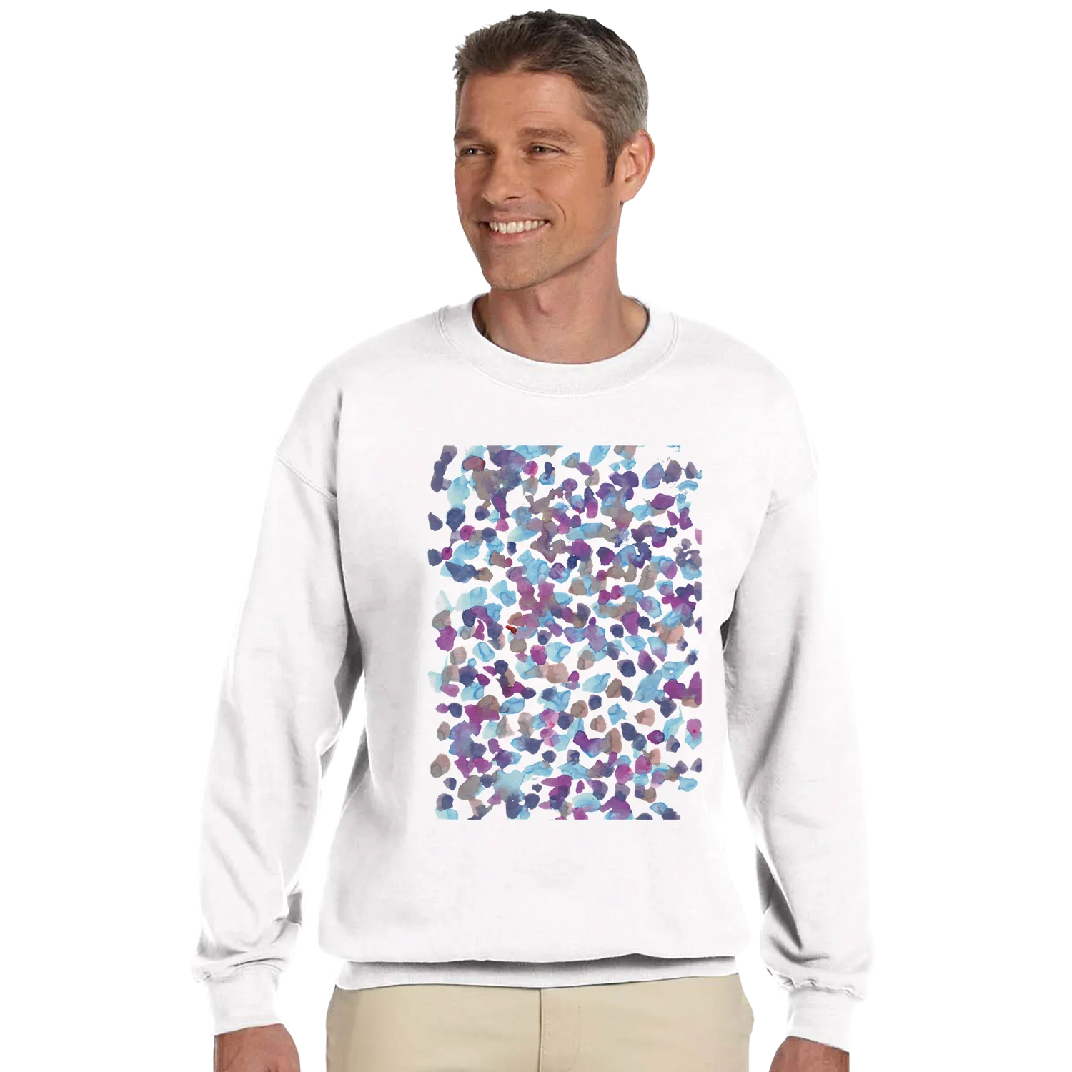 Sweatshirt Unisexe Classique Fragments Indigo – Impression Artistique Multicolore | Premium Cotton Blend - Laure Leprince - Artiste Peintre