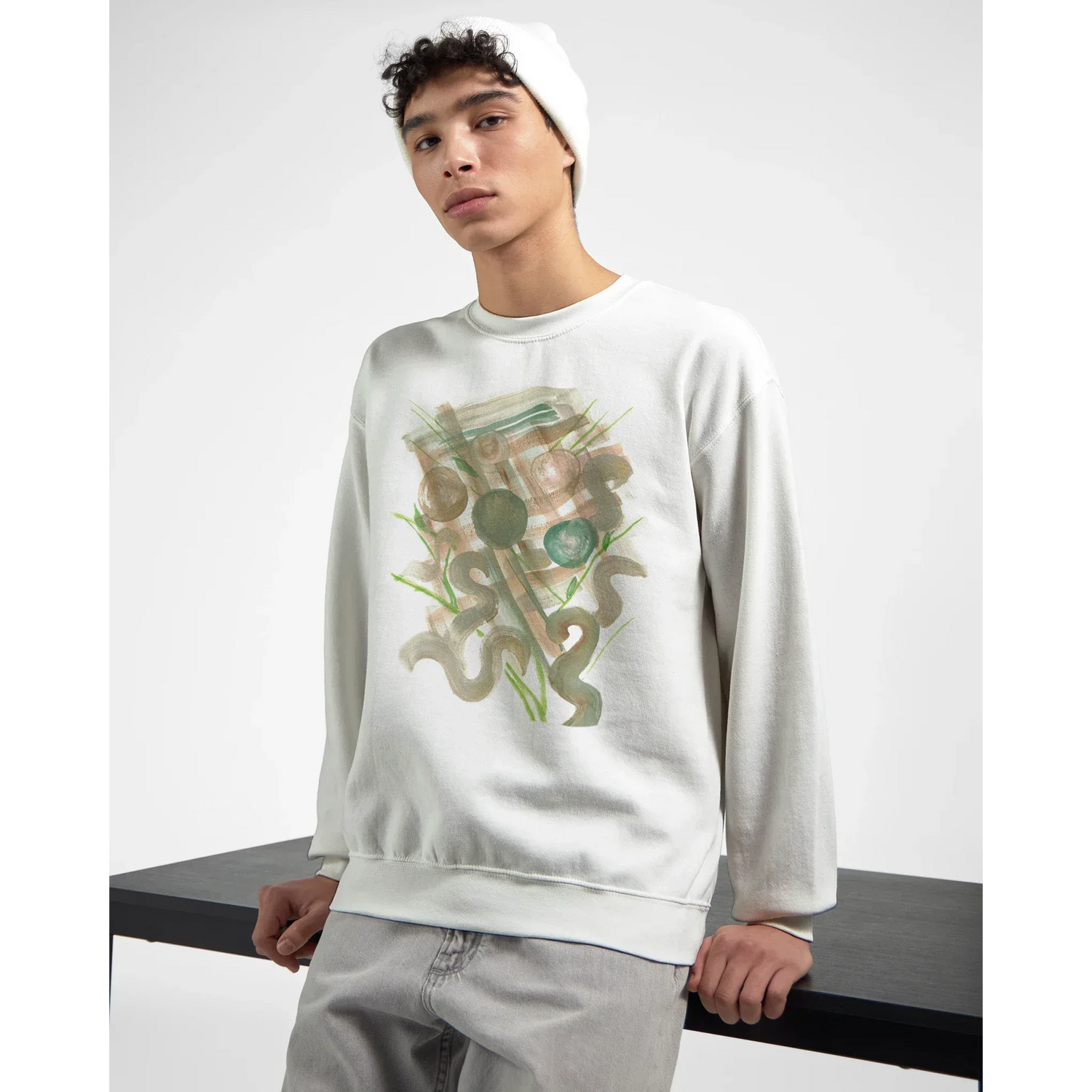 Sweatshirt Unisexe Classique Moss Geometry– Impression Artistique Multicolore - Laure Leprince - Artiste Peintre