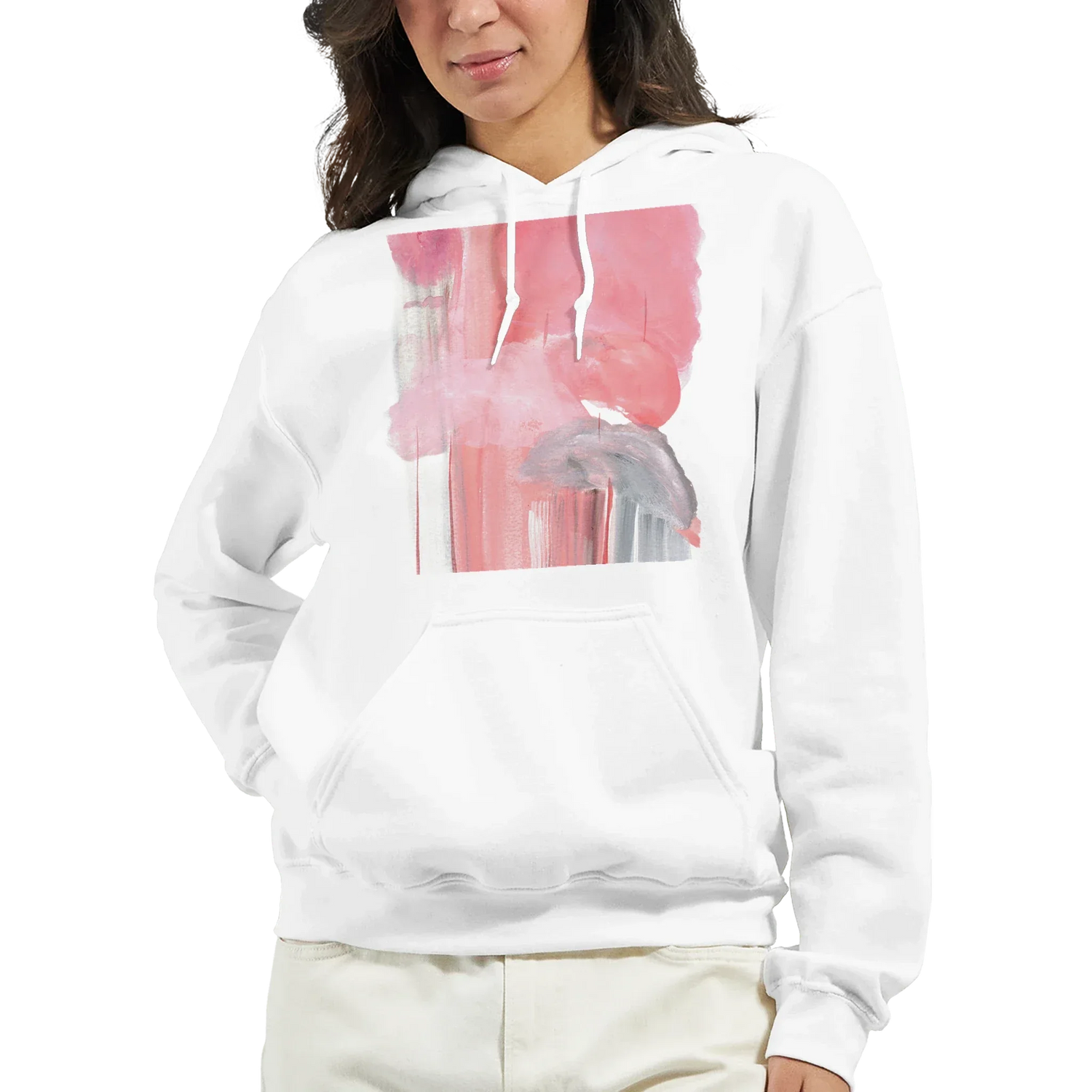 Sweat à capuche unisexe artistique Blush Cascade| Gildan® 18500 White - Laure Leprince - Artiste Peintre