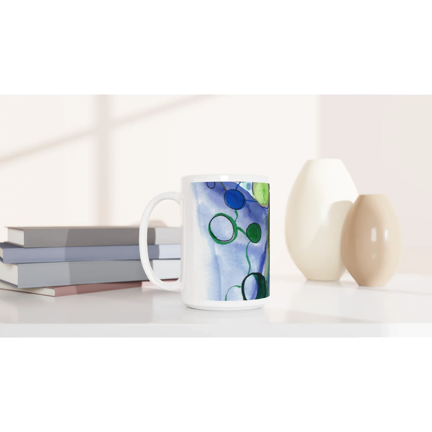 Mug en céramique blanche 44 cl Ecosphères– Grand format, design et qualité durable - Laure Leprince - Artiste Peintre