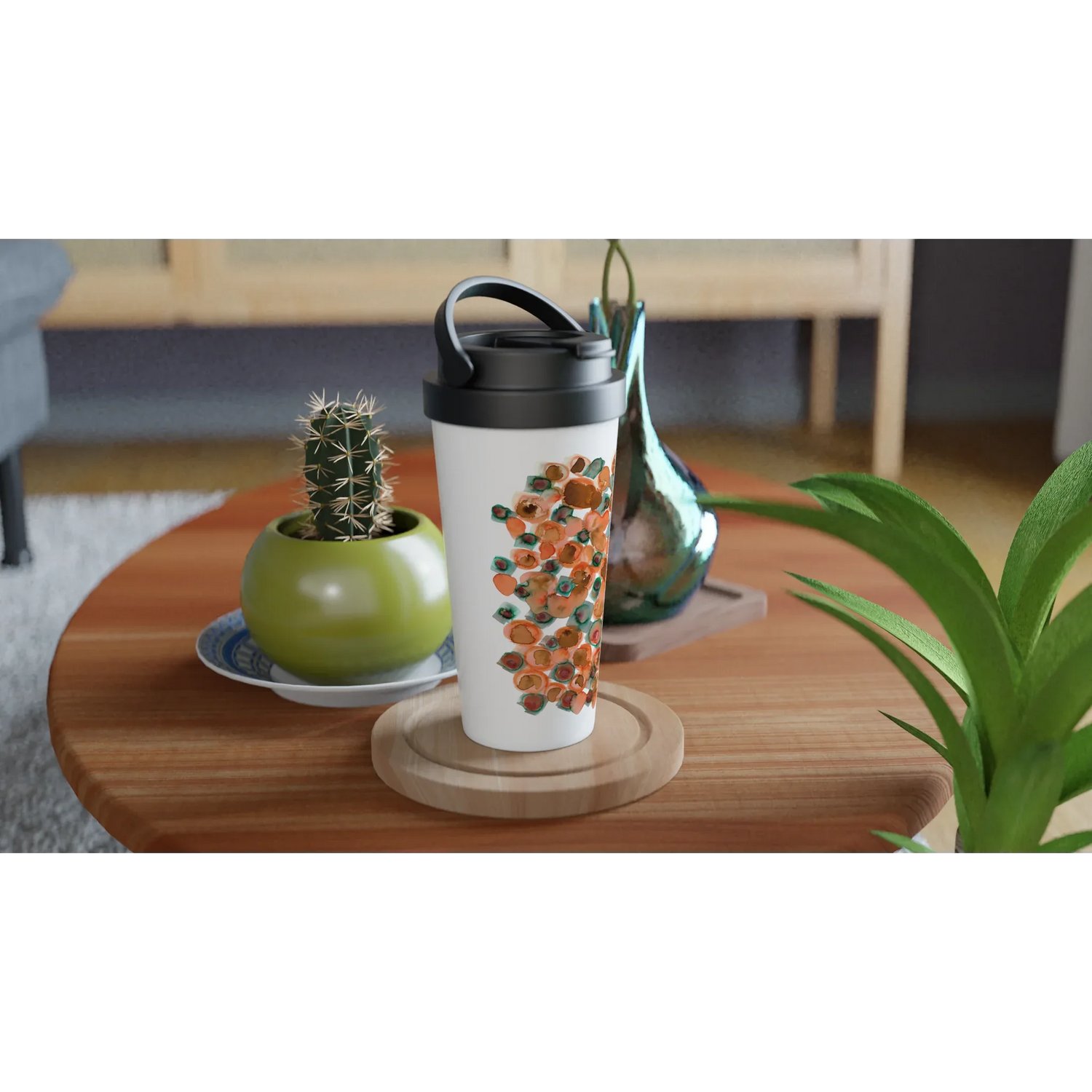 Mug de voyage blanc en acier inoxydable – 44 cl Constellation D'ambre | Élégant, pratique et isotherme - Laure Leprince - Artiste Peintre