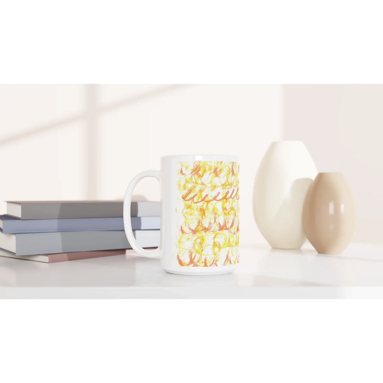 Mug en céramique blanche 44 Yellow Waves – Grand format, design et qualité durable - Laure Leprince - Artiste Peintre