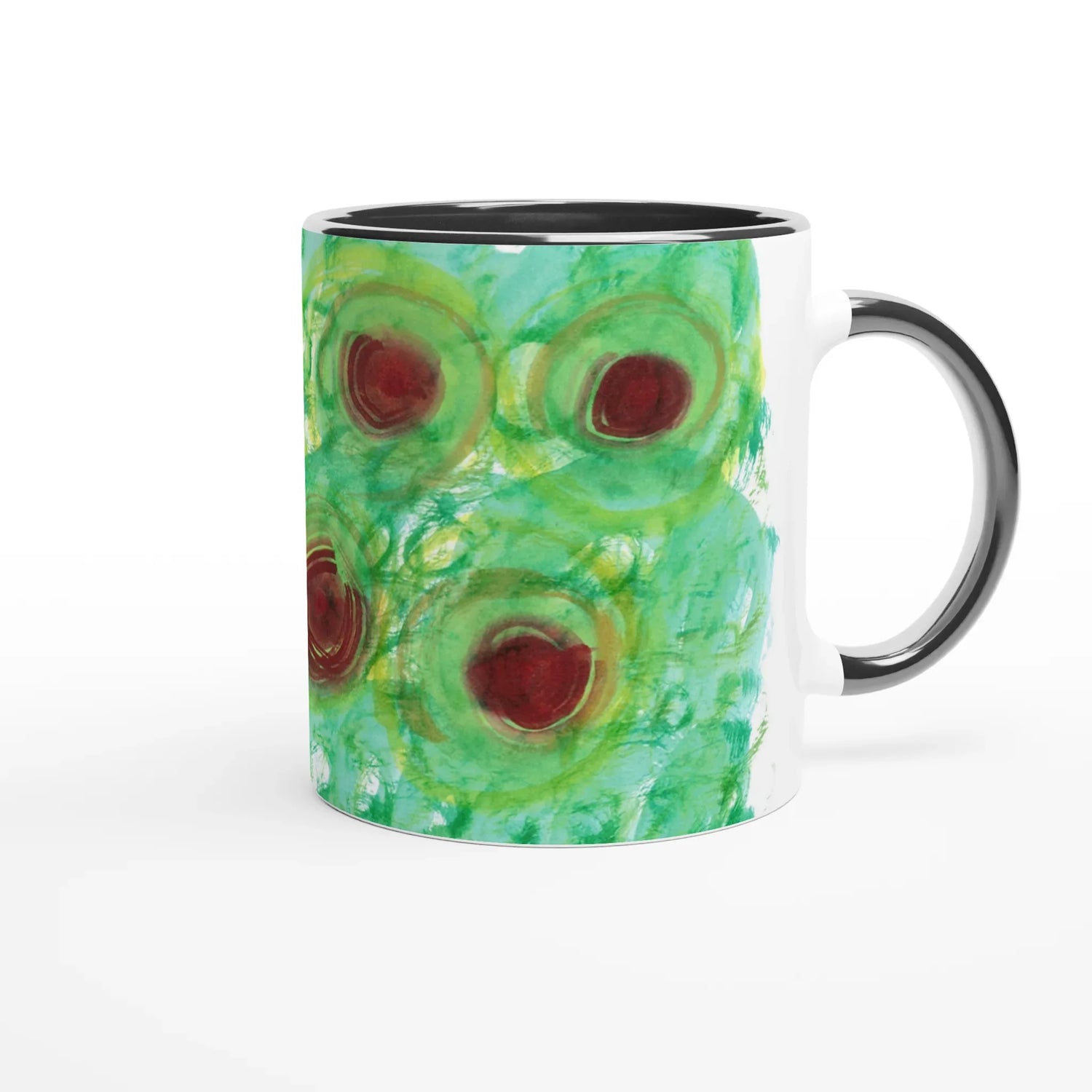 Mug 11oz - 325 ml - Ceramic Mug with Color Inside Green Echo - Laure Leprince - Artiste Peintre