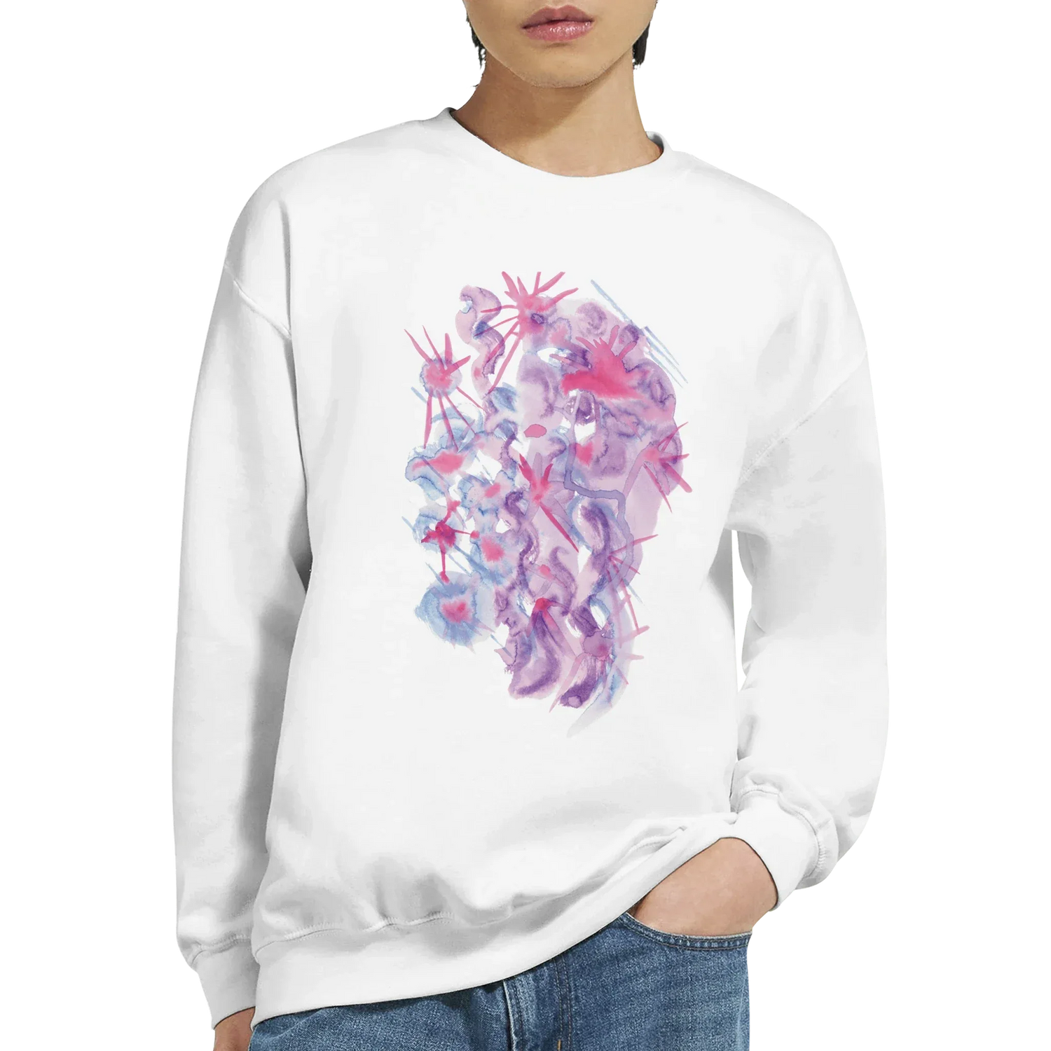 Sweatshirt Unisexe Classique Nebuleuse Pourpre – Impression Artistique Multicolore - Laure Leprince - Artiste Peintre