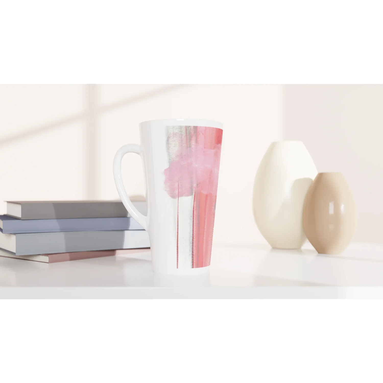 Mug à Latte en Céramique Blanche 500 ml Blush Cascade – Élégant, durable et brillant - Laure Leprince - Artiste Peintre