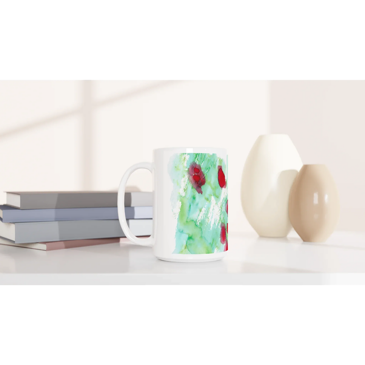Mug en céramique blanche 44 cl Eclats Rouges – Grand format, design et qualité durable - Laure Leprince - Artiste Peintre