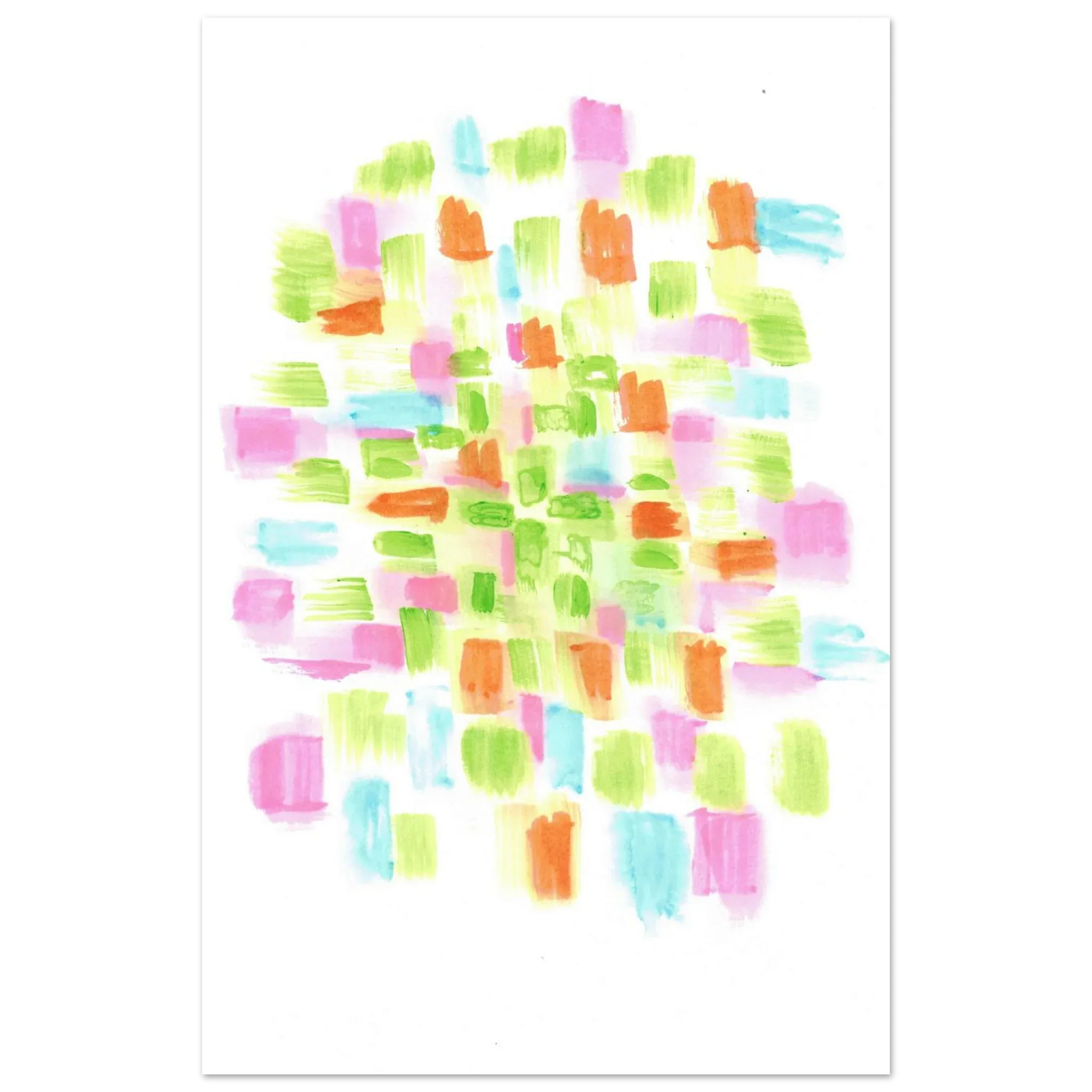 Abstract Watercolor Splash Art Print - Premium Matte Paper Poster with Vibrant Pink & Green Hues - Laure Leprince - Artiste Peintre