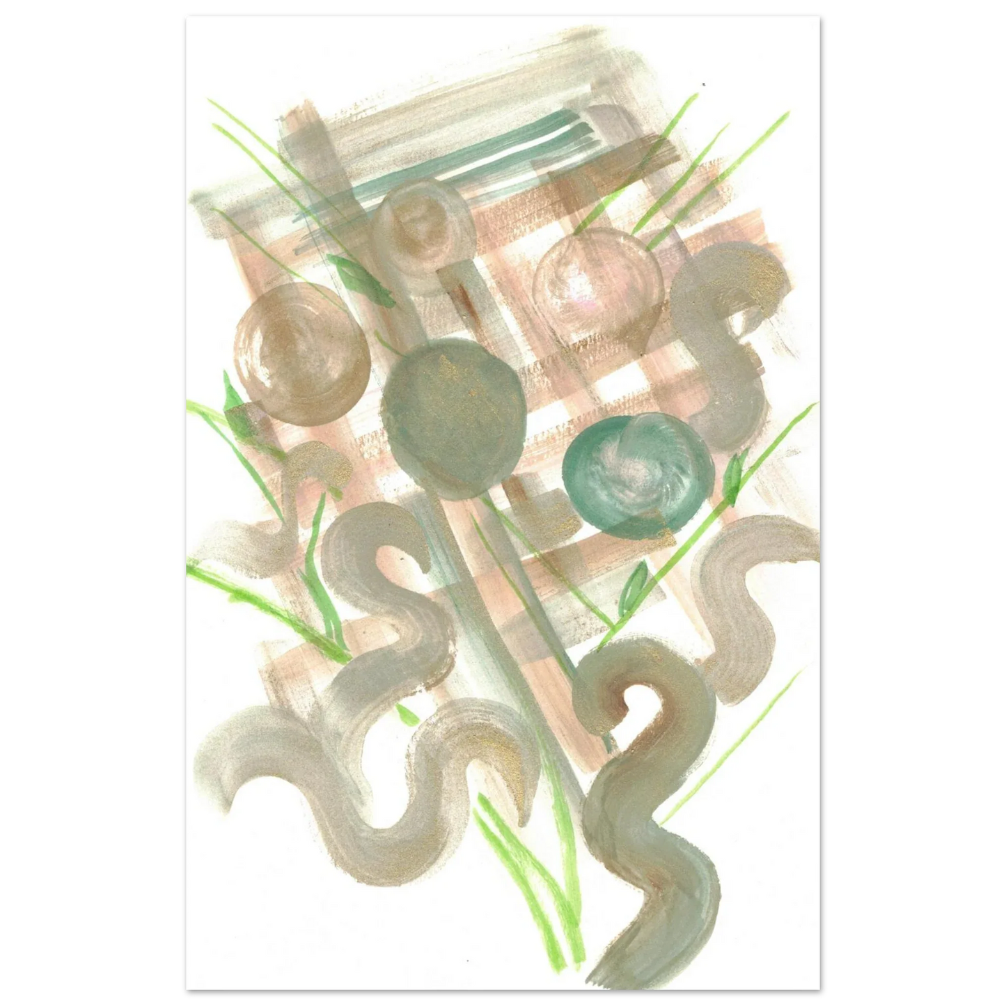 Abstract Earth Tones & Green Strokes Art Print – Premium Matte Paper Poster RDJ3-1 - Laure Leprince - Artiste Peintre
