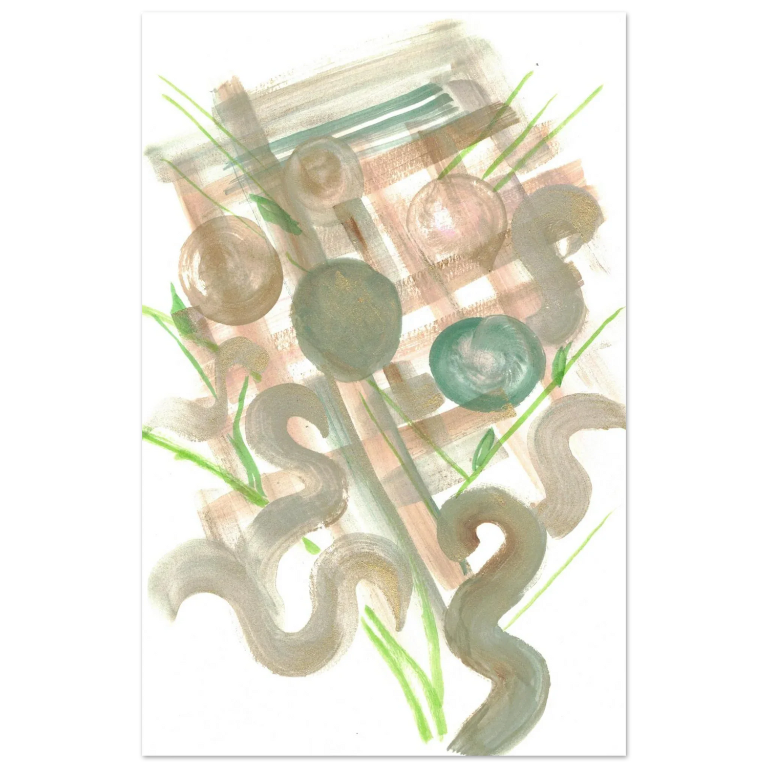 Abstract Earth Tones & Green Strokes Art Print – Premium Matte Paper Poster RDJ3-1 - Laure Leprince - Artiste Peintre