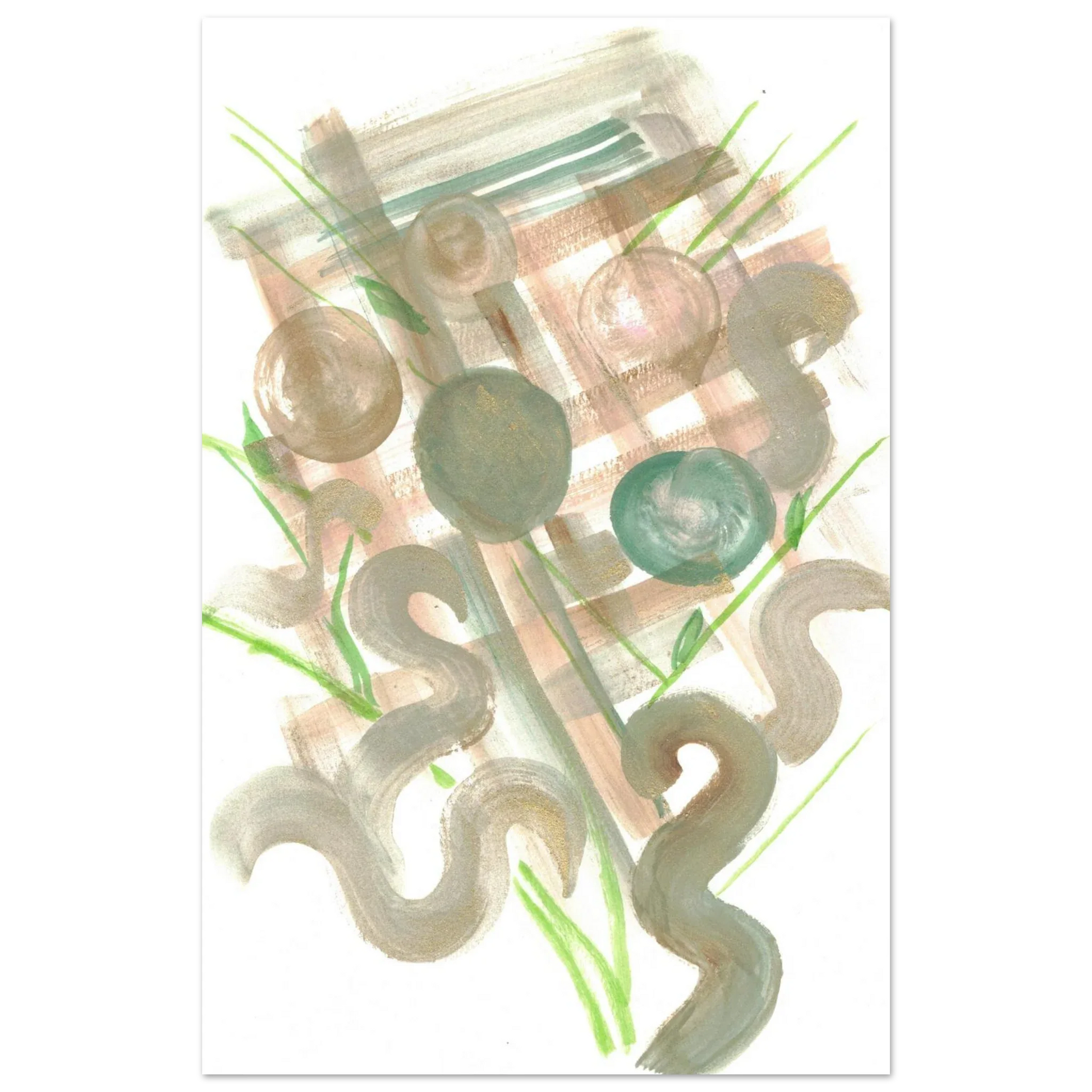 Abstract Earth Tones & Green Strokes Art Print – Premium Matte Paper Poster RDJ3-1 - Laure Leprince - Artiste Peintre