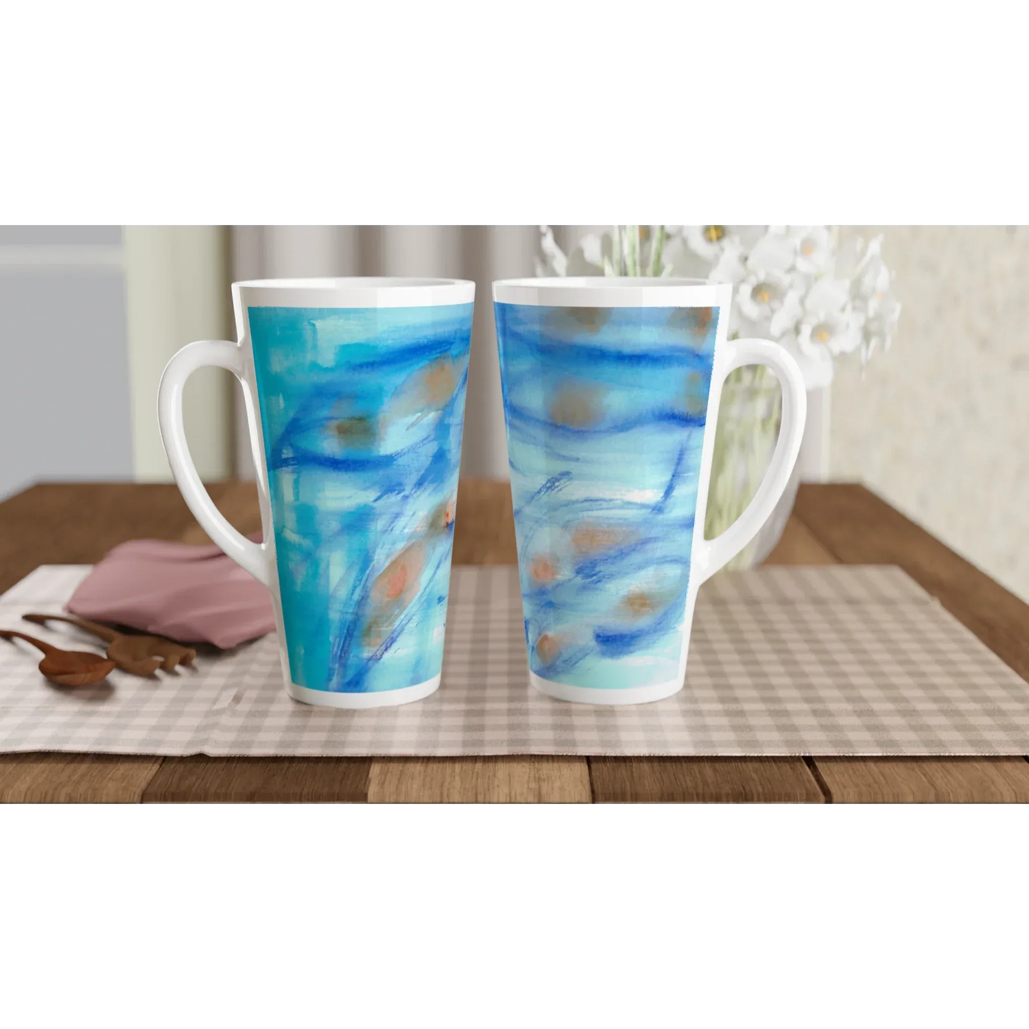Mug à Latte en Céramique 500 ml Blue Sprouts – Élégant, durable et brillant - Laure Leprince - Artiste Peintre