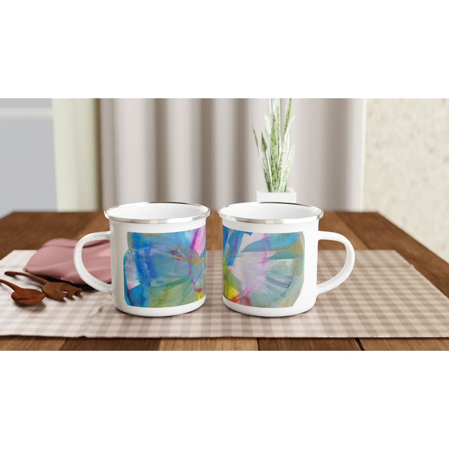 Mug en émail blanc 35 cl Crystal Bloom – Léger, vintage et résistant - Laure Leprince - Artiste Peintre