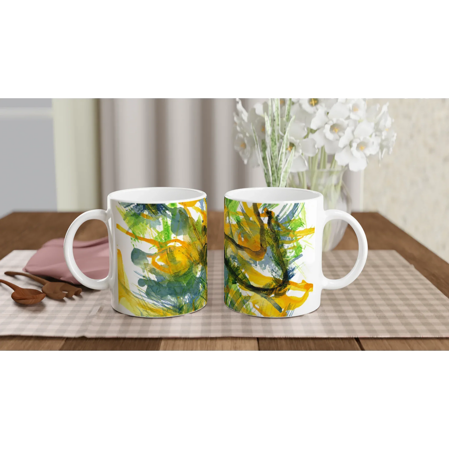 Mug en céramique blanche 325 ml Tempête Solaire – Élégance, sécurité et durabilité - Laure Leprince - Artiste Peintre