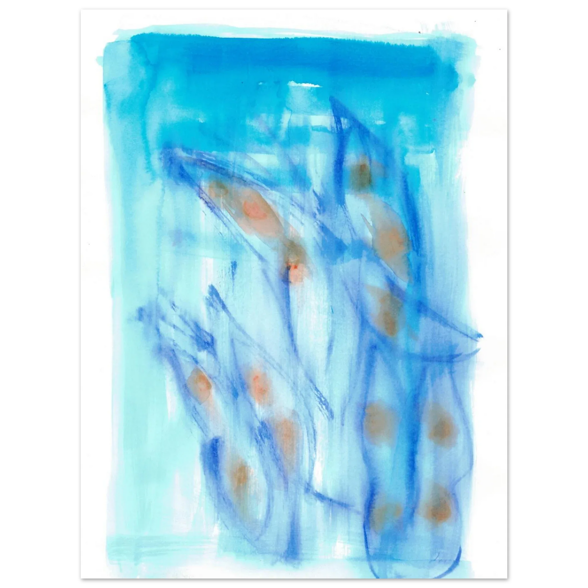 Abstract Aqua Flow Poster Premium Matte Paper Poster - Serene Watercolor Art for Your Home - Laure Leprince - Artiste Peintre