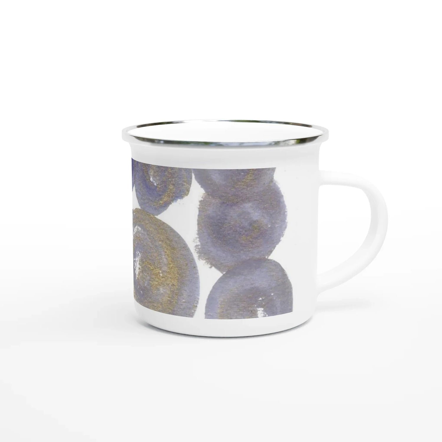 Mug en émail blanc 35 cl Sphères – Léger, vintage et résistant - Laure Leprince - Artiste Peintre