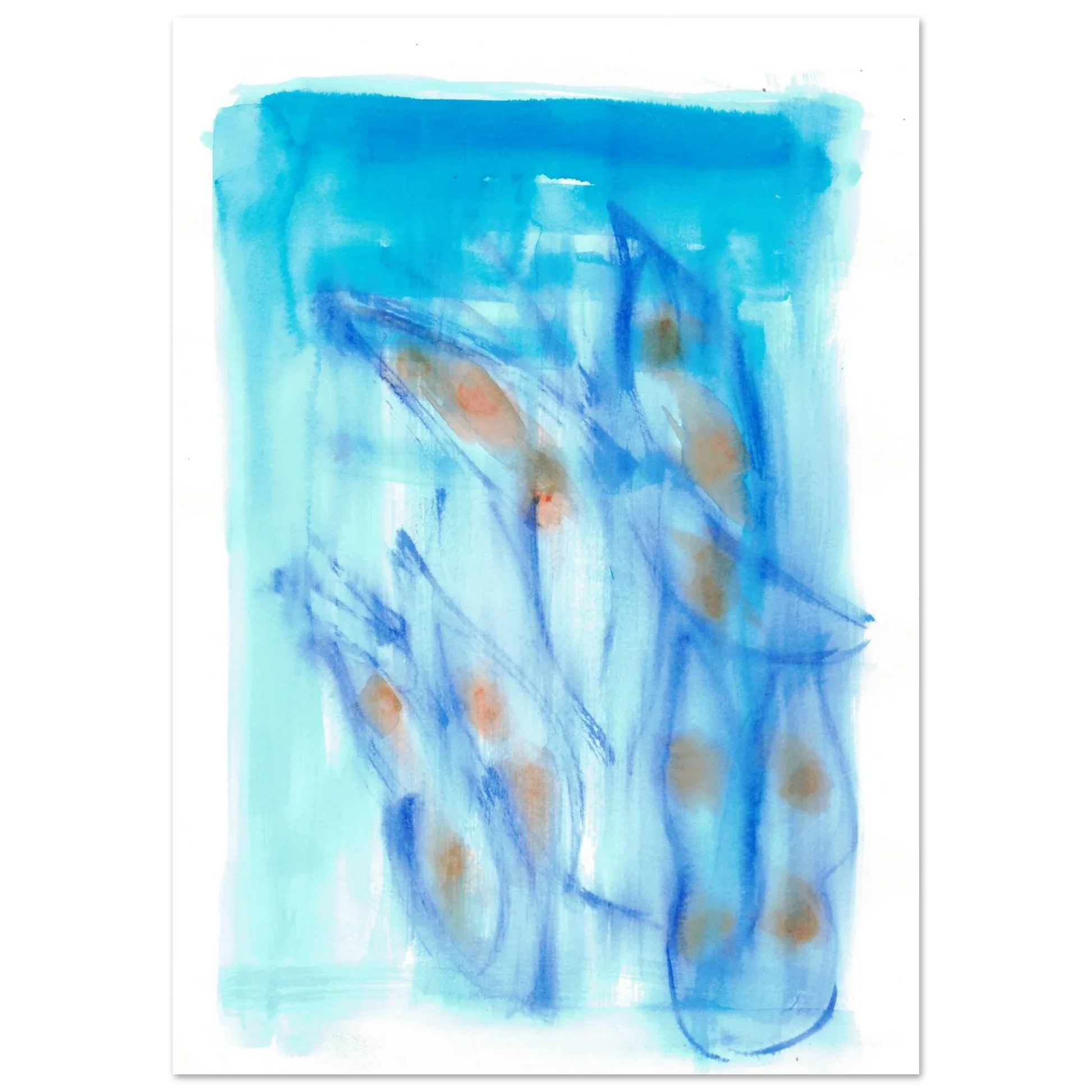 Abstract Aqua Flow Poster Premium Matte Paper Poster - Serene Watercolor Art for Your Home - Laure Leprince - Artiste Peintre