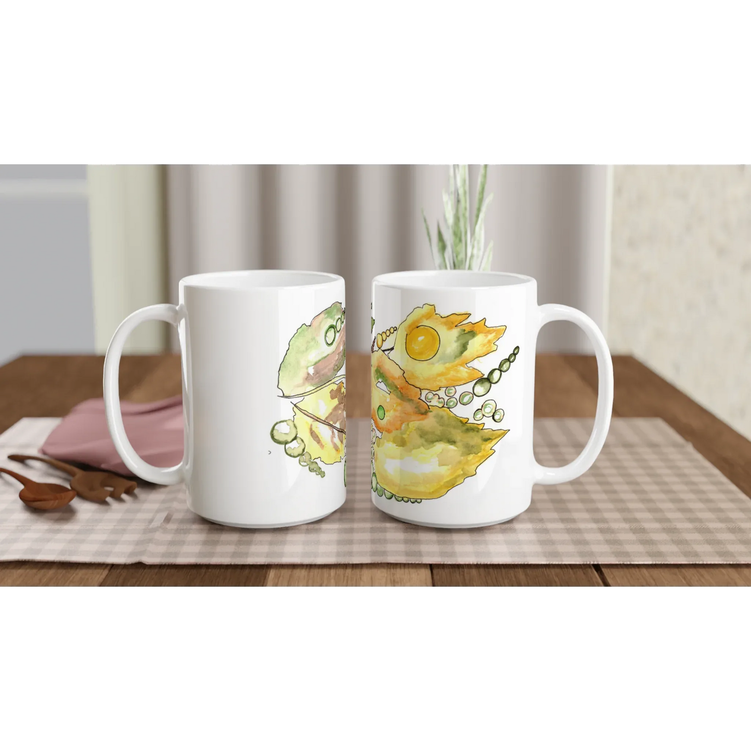 Mug en céramique blanche 44 cl Feuillaison – Grand format, design et qualité durable - Laure Leprince - Artiste Peintre